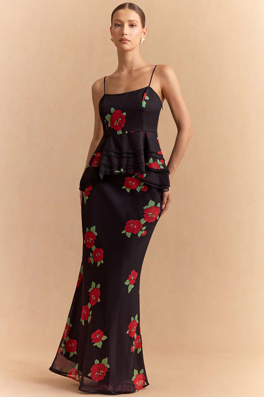 Floral Print Chiffon Ruched Zipper Slip Cami Top - Image 2