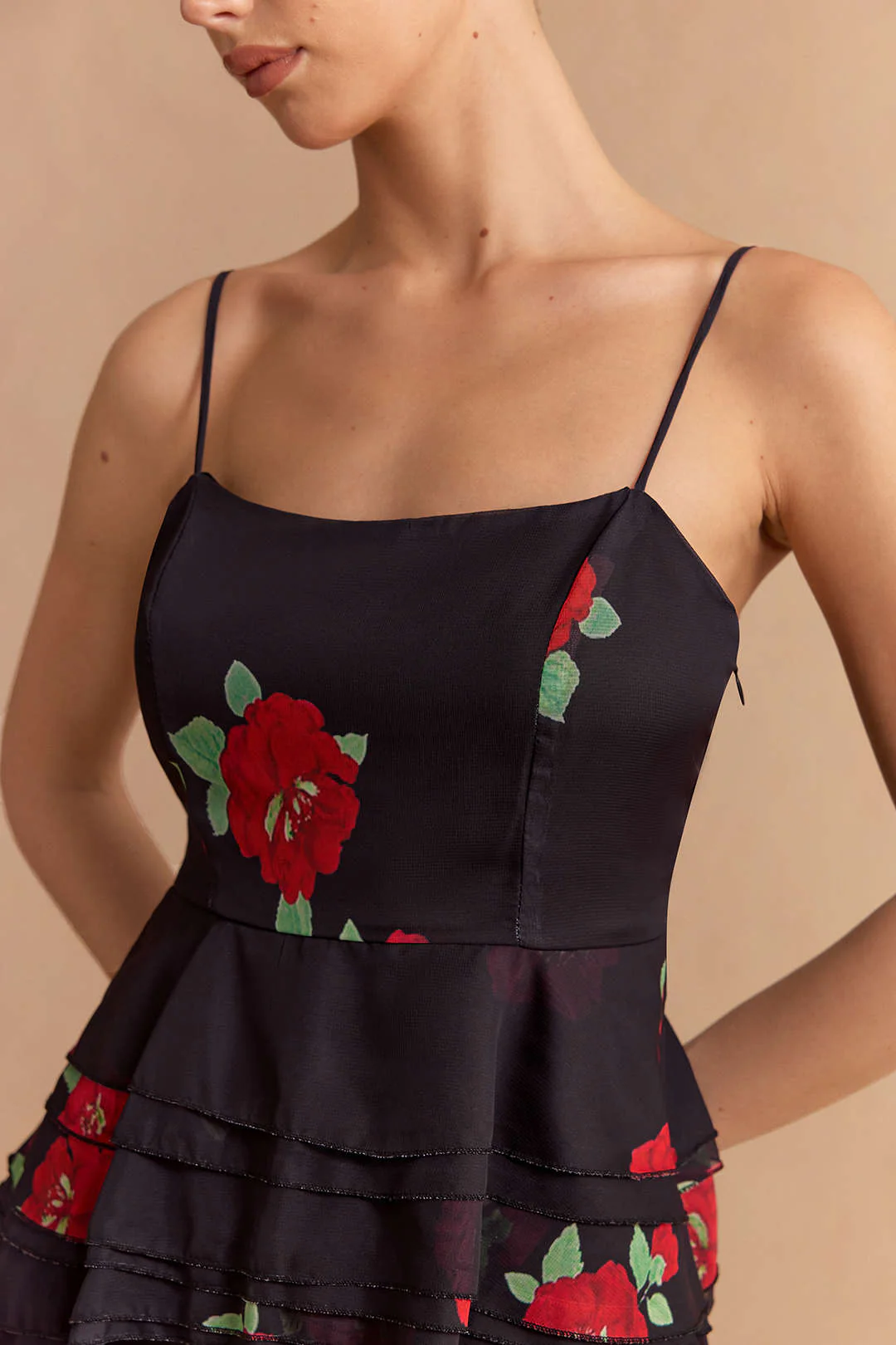 Floral Print Chiffon Ruched Zipper Slip Cami Top - Image 3