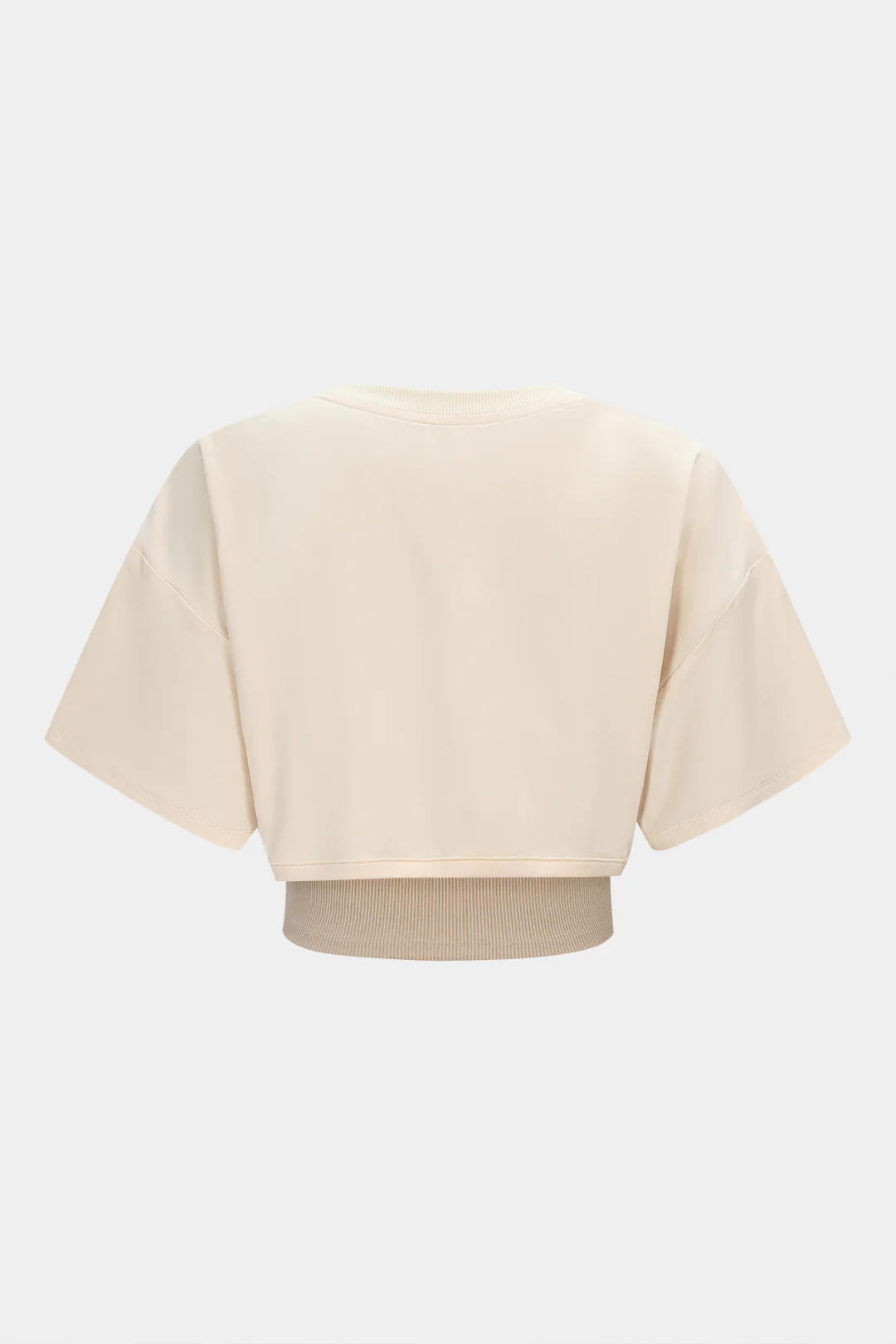 Contrast Asymmetrical Round Neck Two-Piece Short Sleeve Top - Image 2