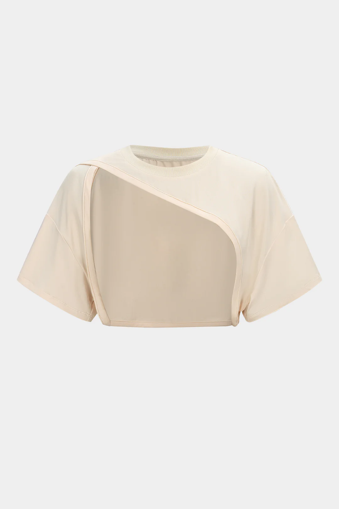 Contrast Asymmetrical Round Neck Two-Piece Short Sleeve Top - Image 3