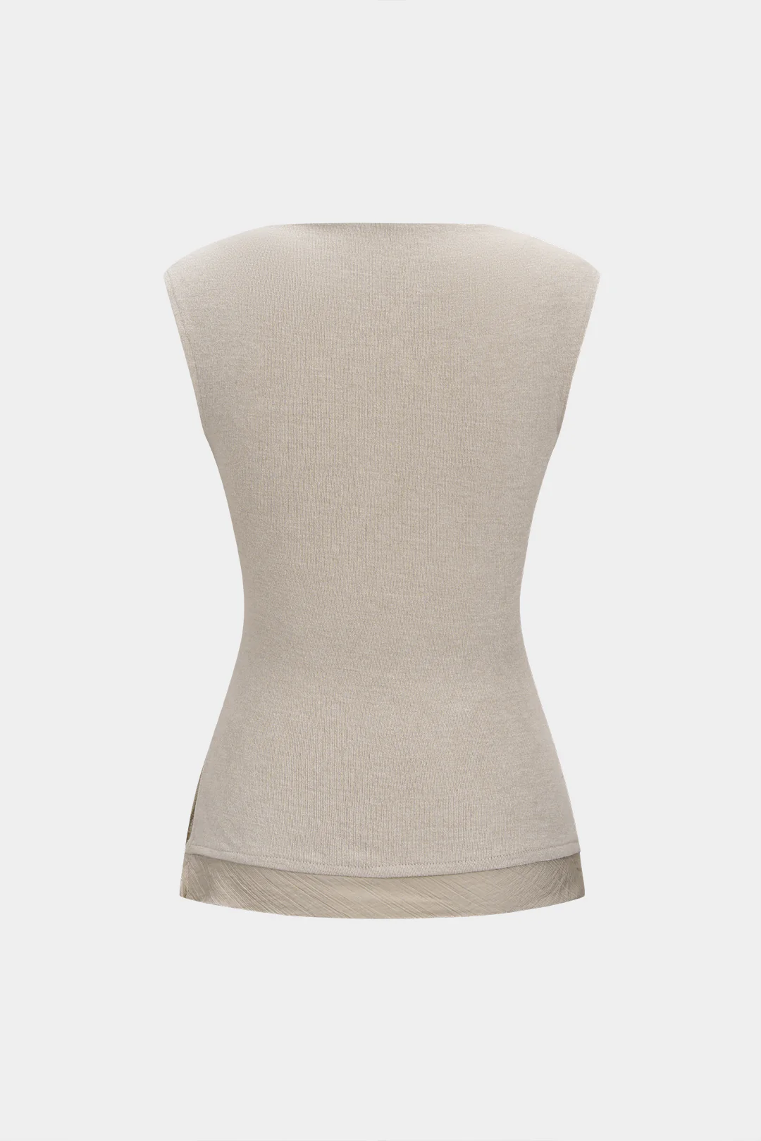 Knit Patchwork Round Neck Sleeveless Top - Image 2