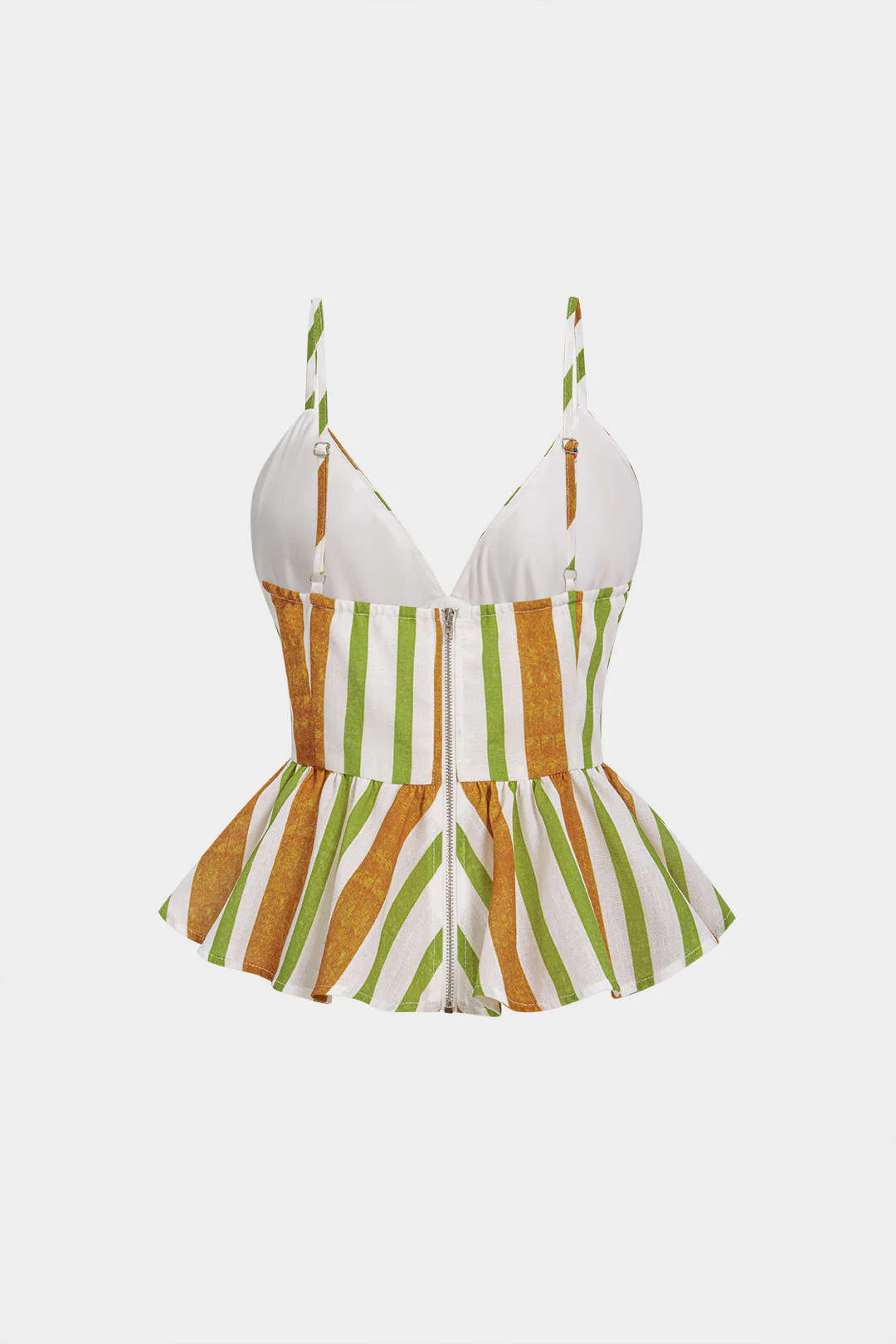 Stripes Print V-Neck Ruffle Ruched Cami Top - Image 2