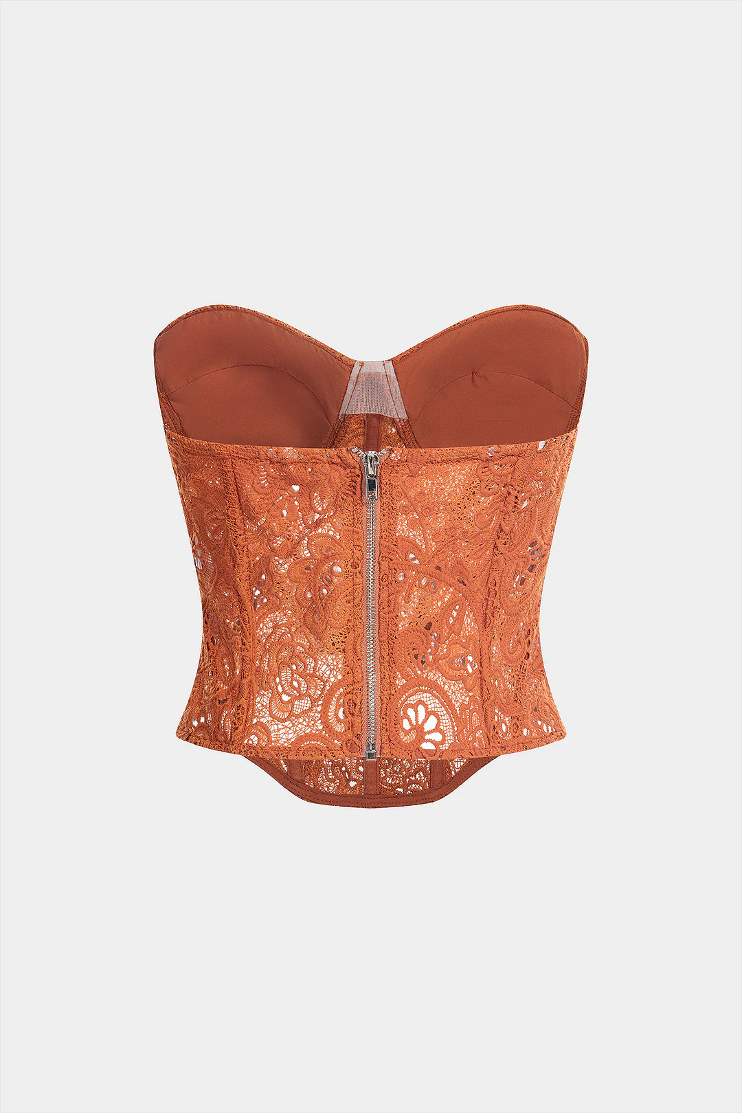 Lace Embroidery Zipper Hollow Out Tube Top - Image 2
