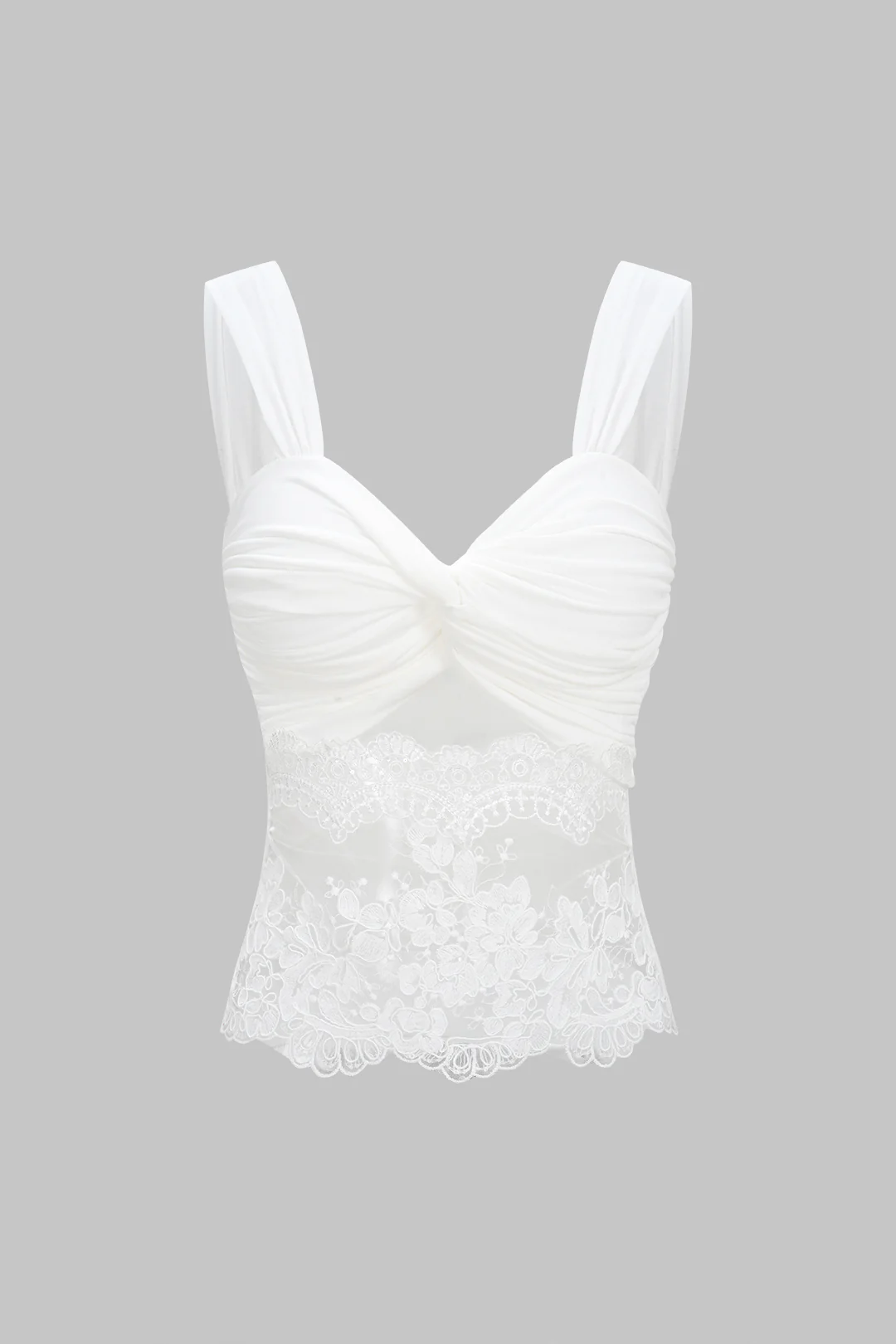 Lace Patchwork Twist Knot Cut Out Tank Top - Image 5