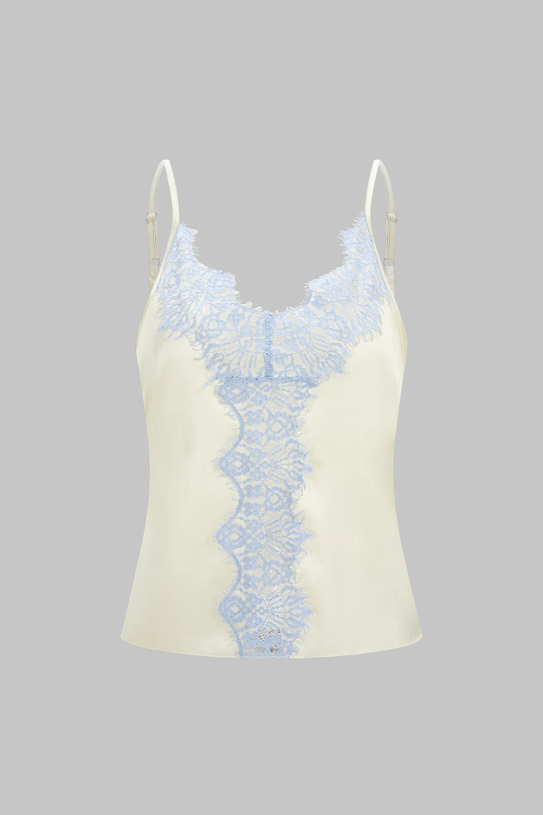 Satin Patchwork Lace Trim V-Neck Cami Top