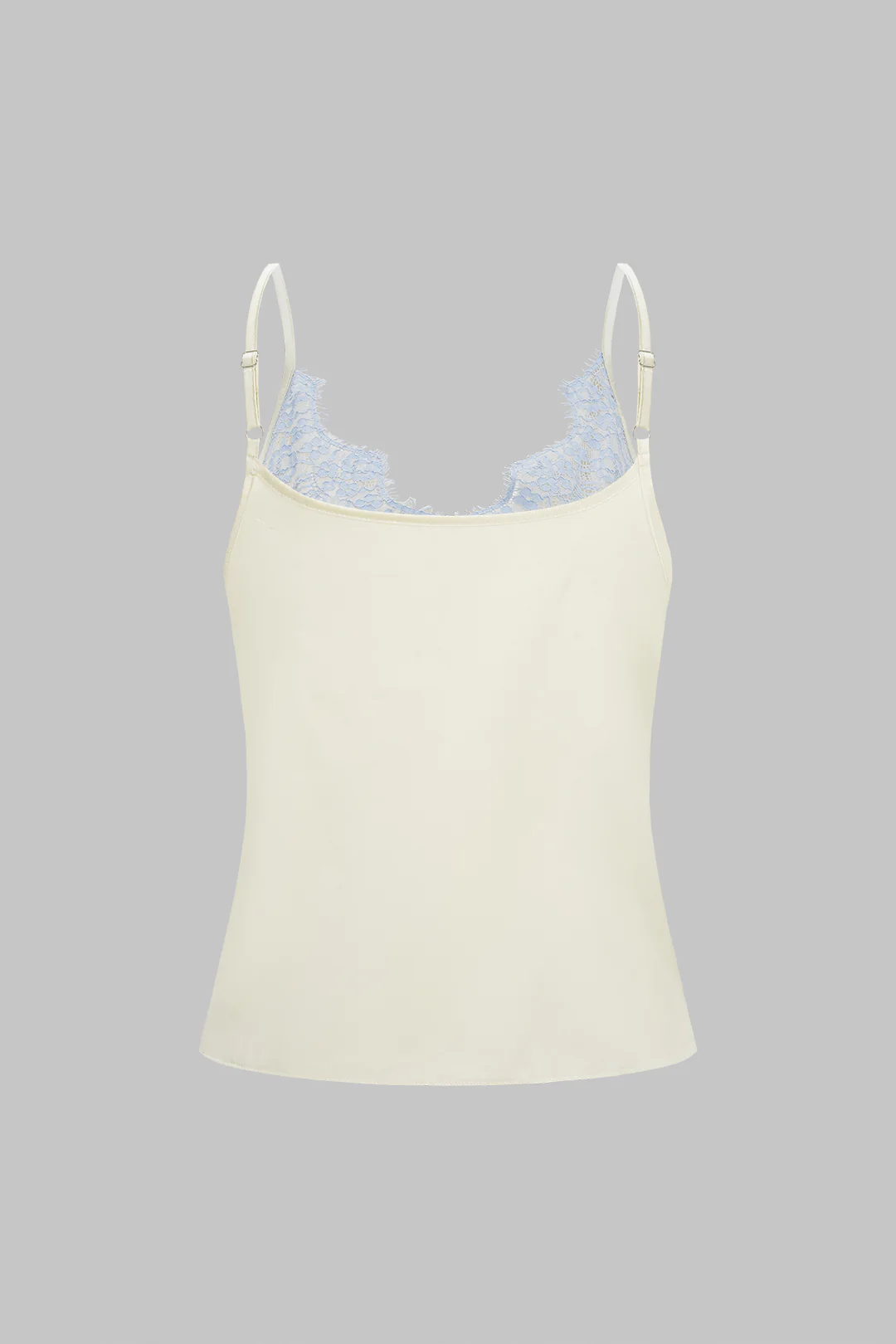 Satin Patchwork Lace Trim V-Neck Cami Top - Image 2