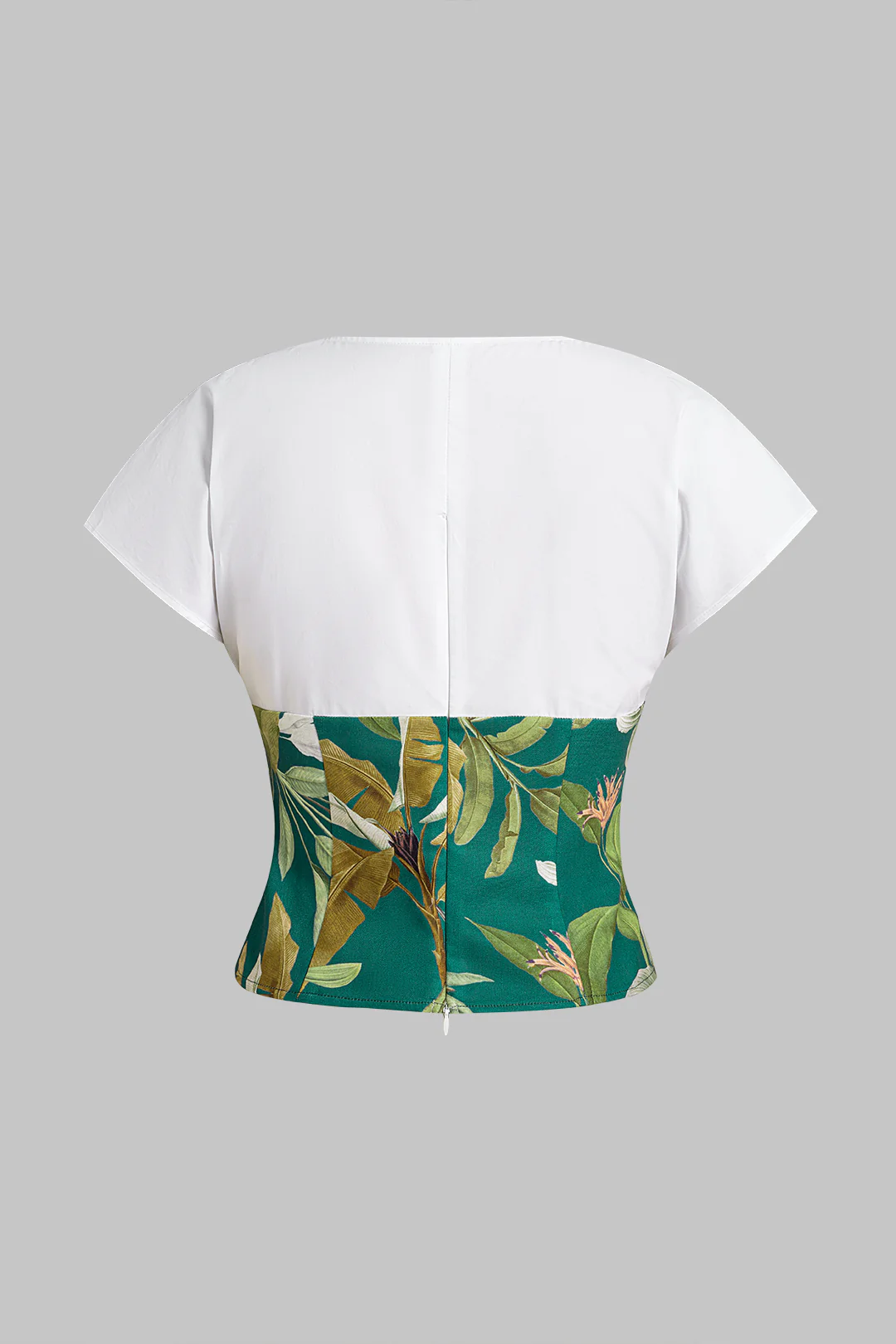 Leaves Print V-Neck Short-Sleeve Shirt - Image 2
