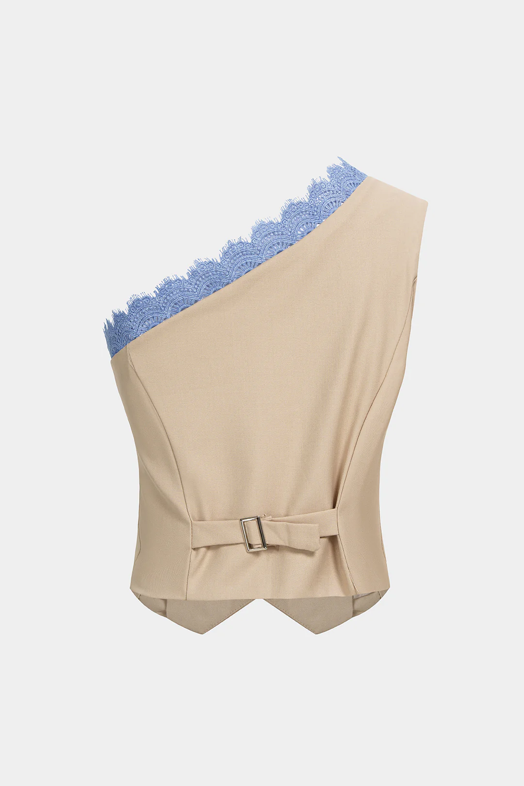 Patchwork Lace Trim One Shoulder Tank Top - Image 2