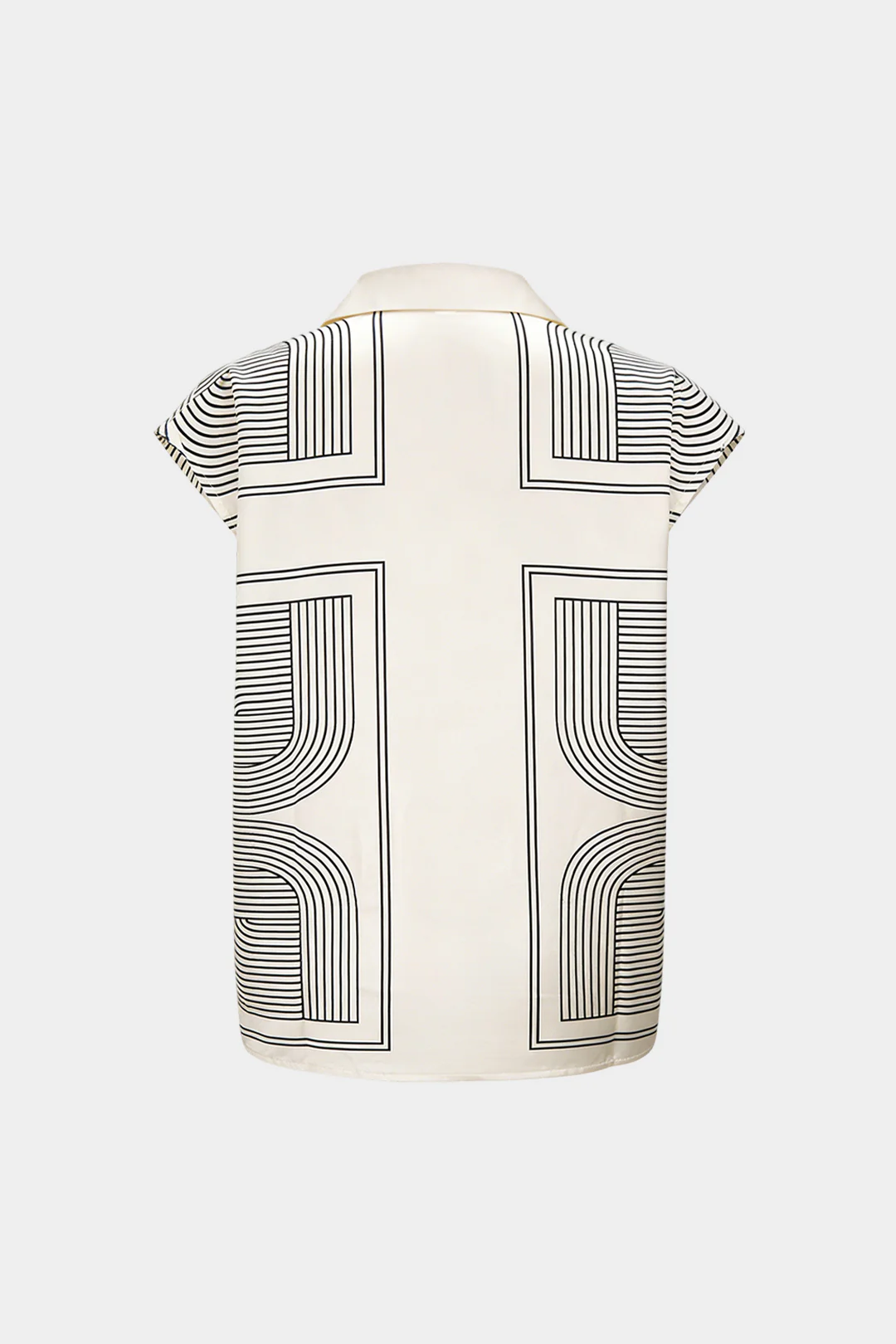 Geometric Print Satin Lapel Tie-Up Tank Top - Image 2