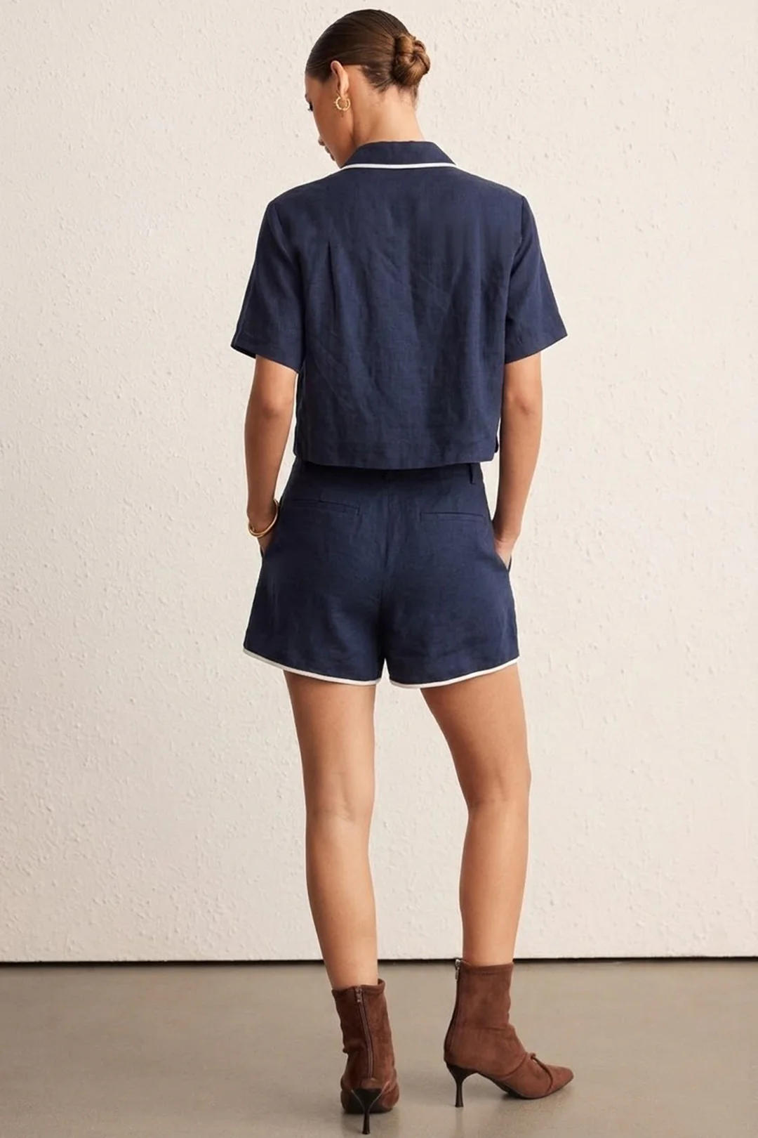 Contrast Binding Lapel Pocket Short Sleeve Shirt - Image 4