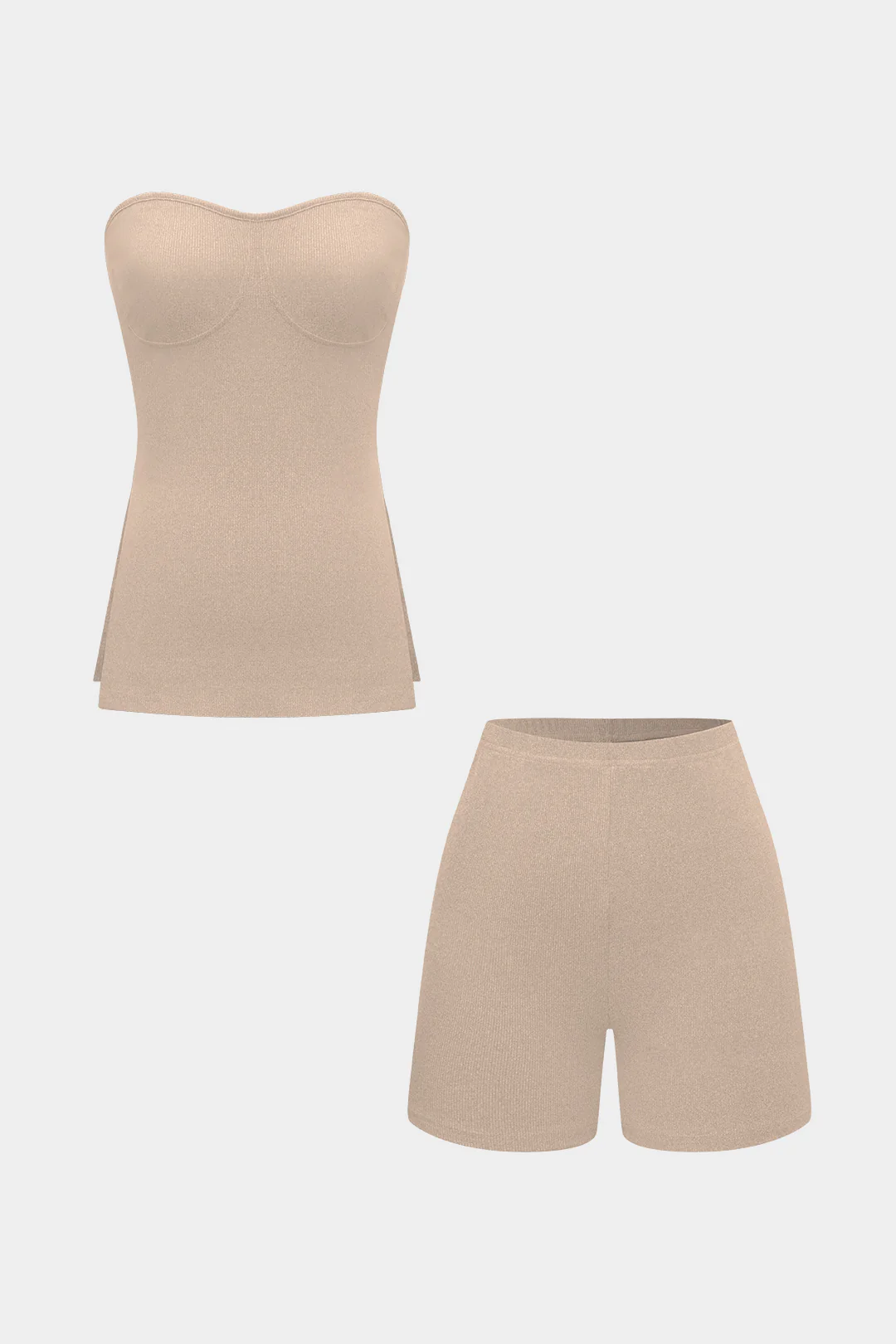Basic Solid Knit Split Strapless Top And Shorts Set - Image 15