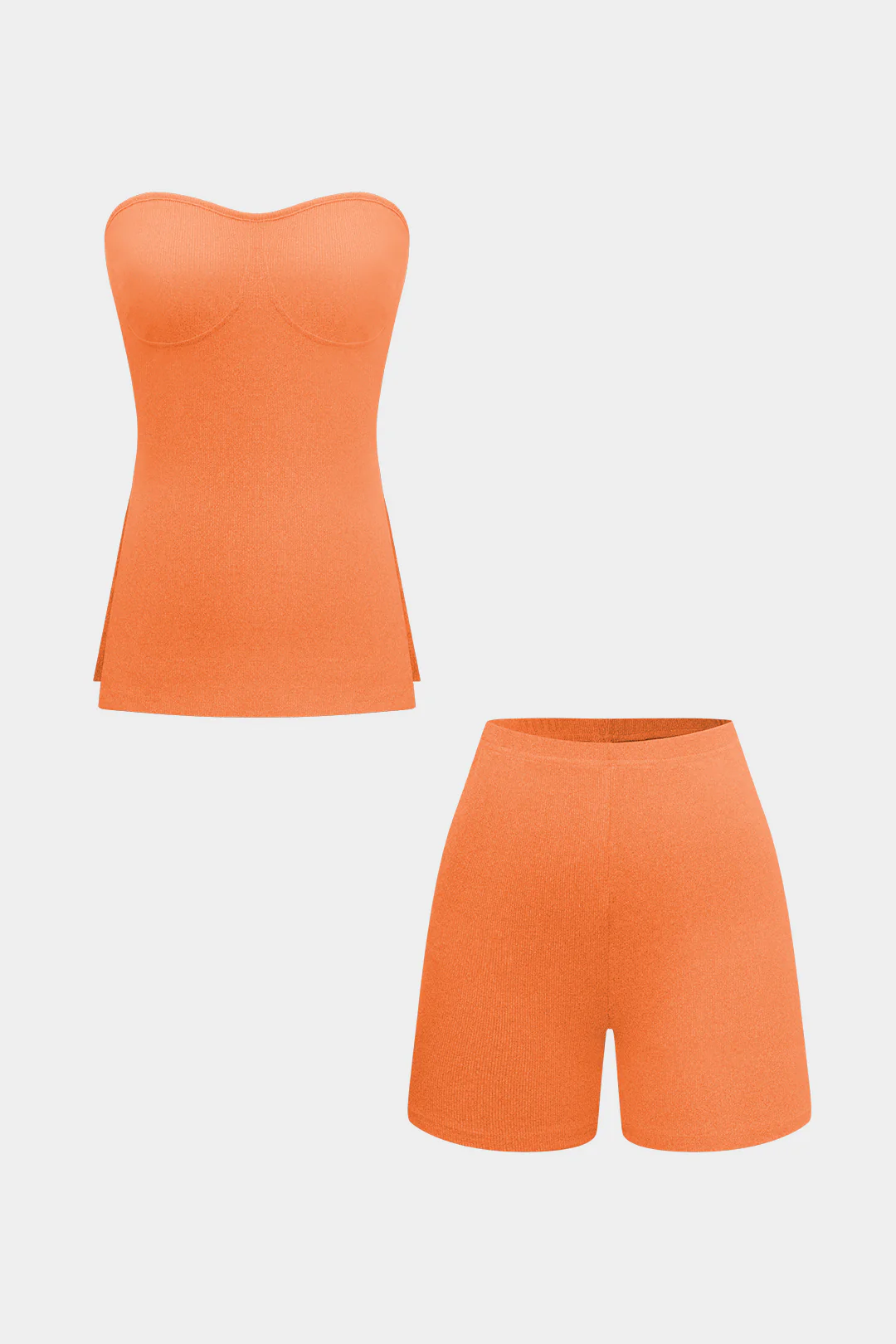 Basic Solid Knit Split Strapless Top And Shorts Set - Image 26
