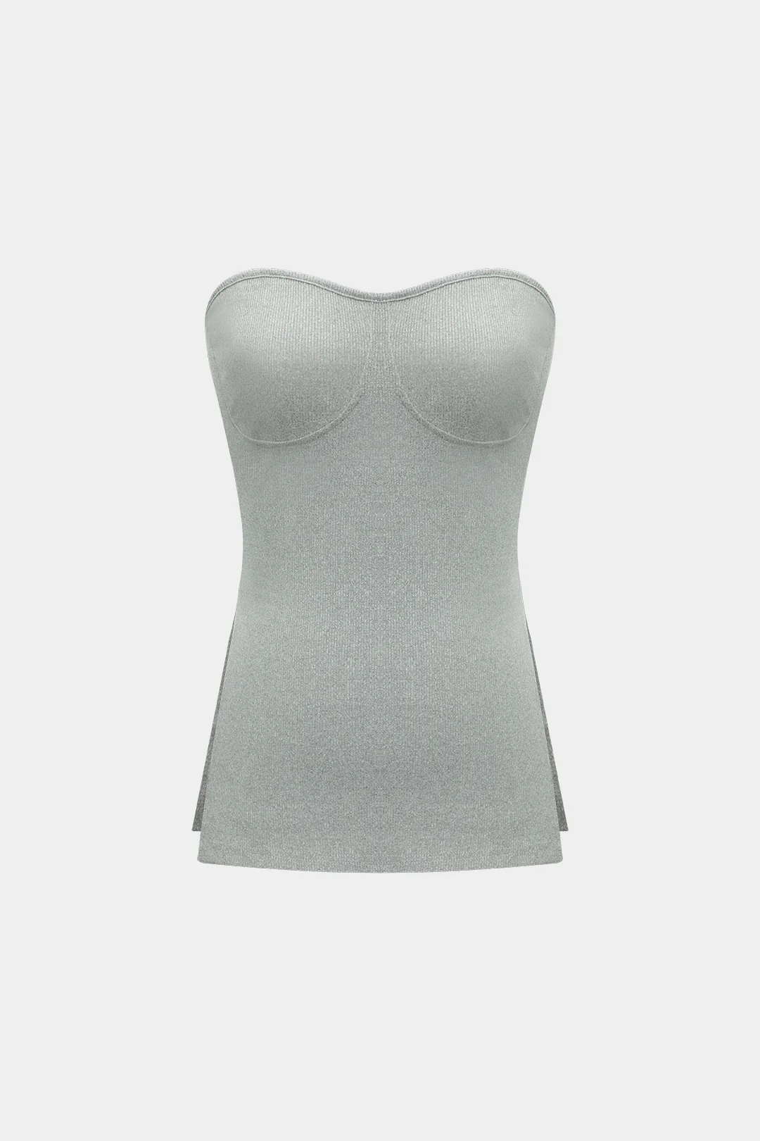 Basic Solid Knit Split Strapless Top And Shorts Set - Image 3