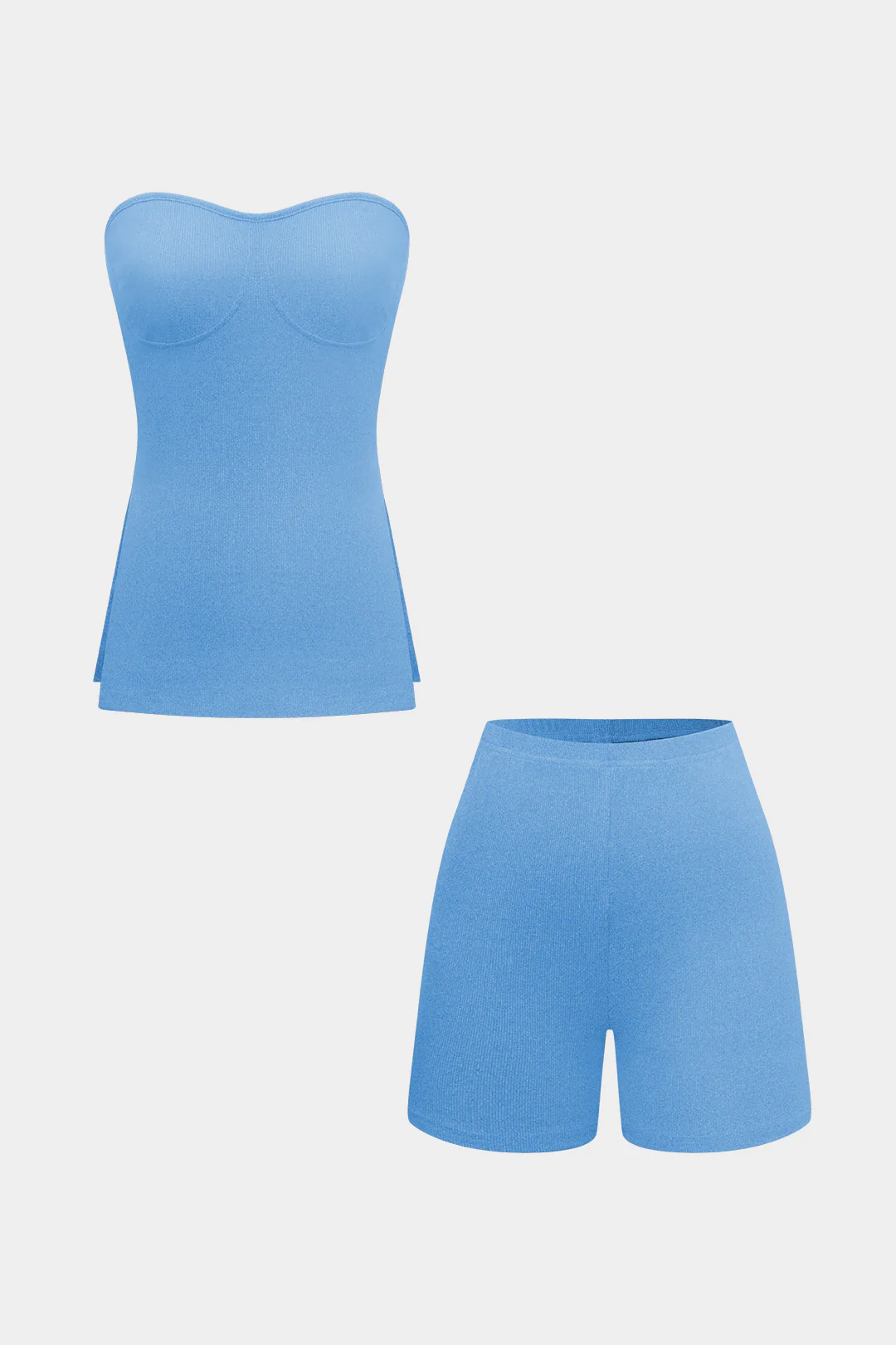 Basic Solid Knit Split Strapless Top And Shorts Set - Image 31
