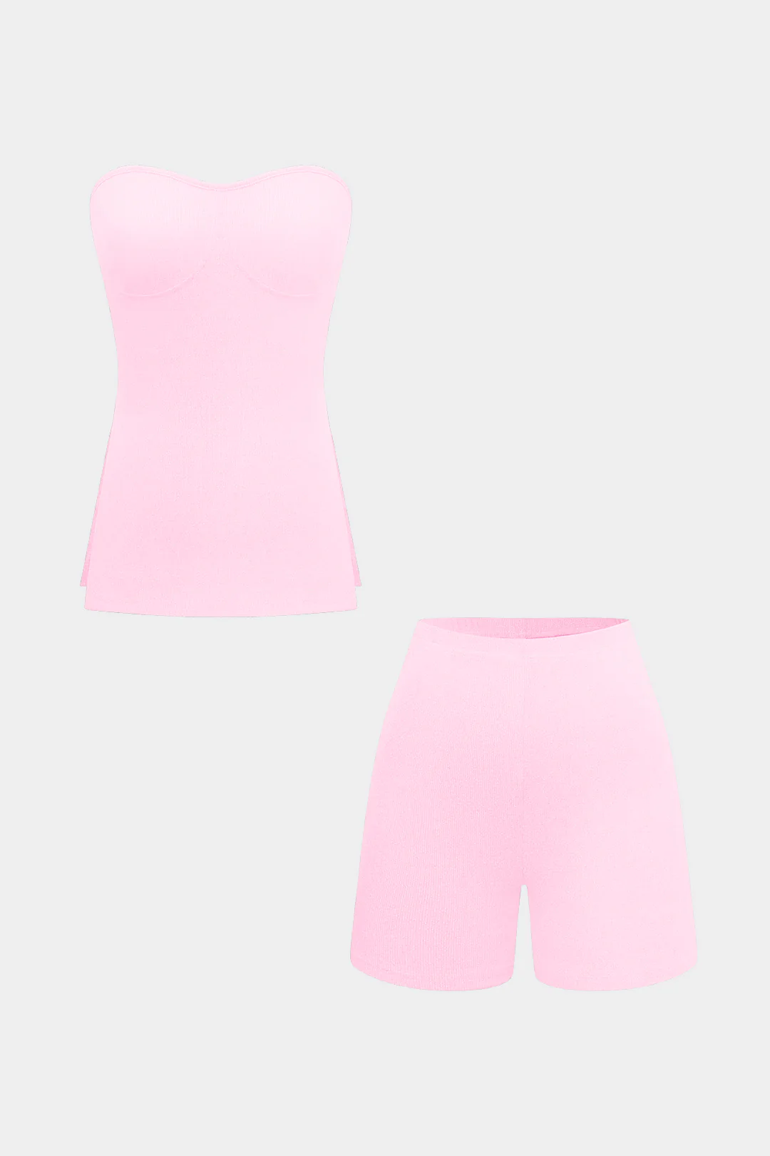 Basic Solid Knit Split Strapless Top And Shorts Set - Image 36