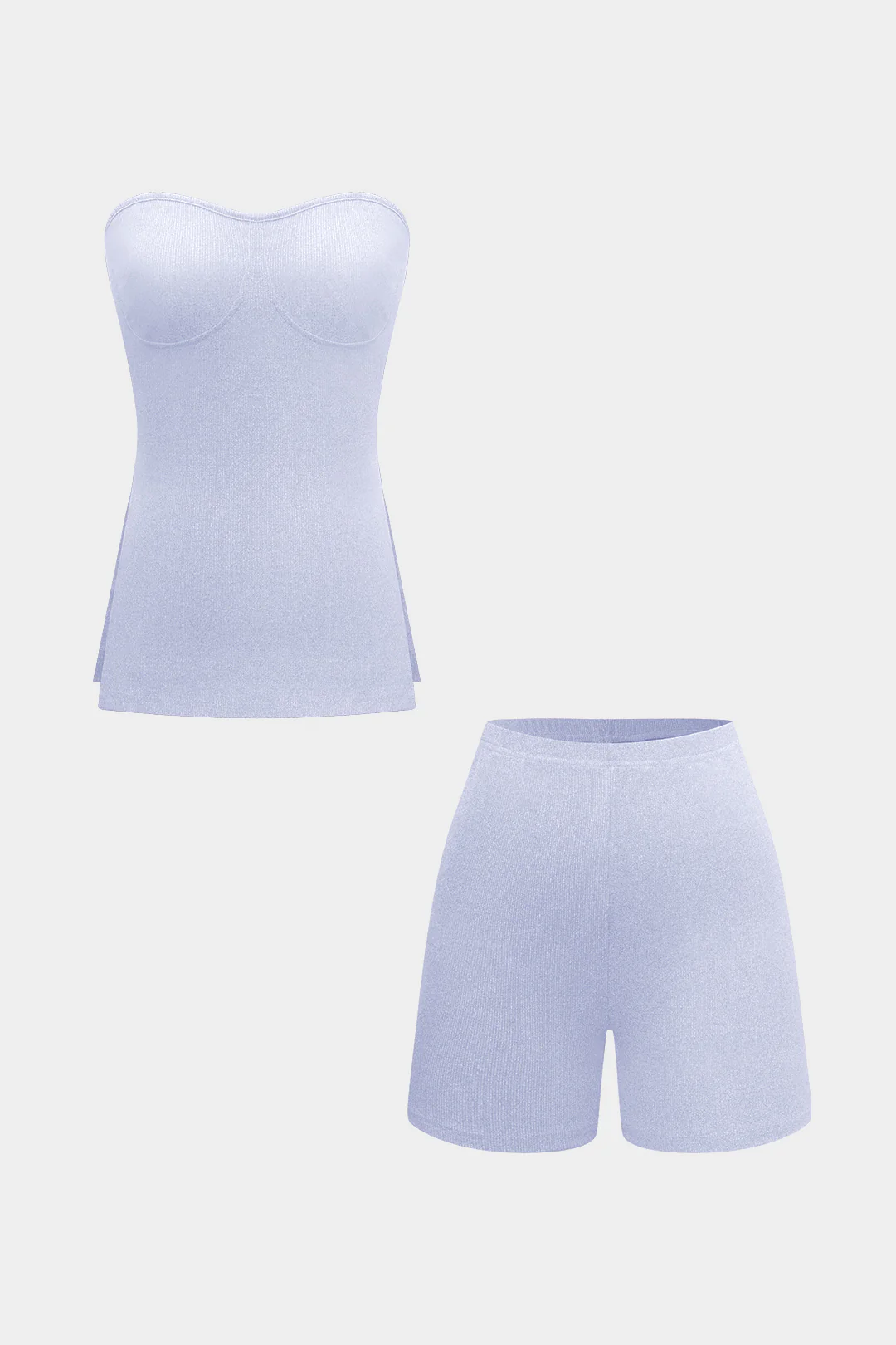 Basic Solid Knit Split Strapless Top And Shorts Set - Image 41