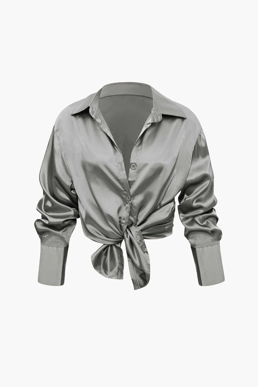 Satin Button Up Long Sleeve Shirt And Pants Set - Image 14