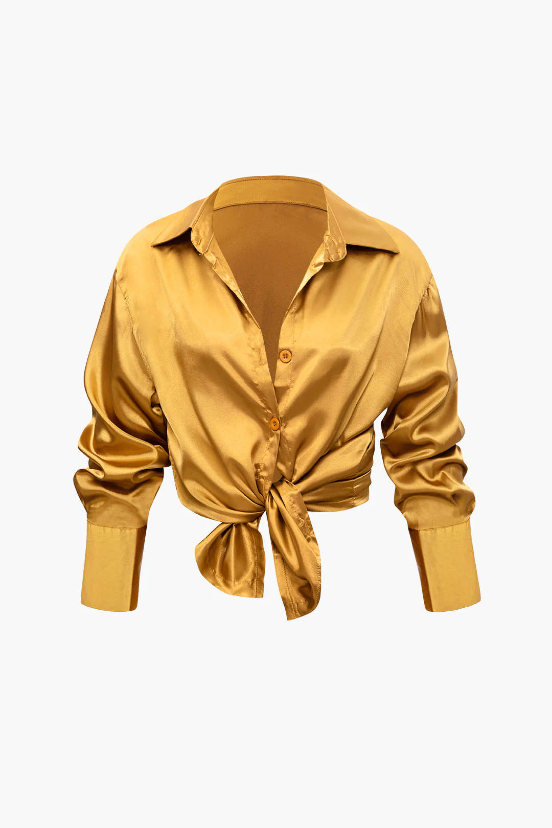 Satin Button Up Long Sleeve Shirt And Pants Set - Image 2