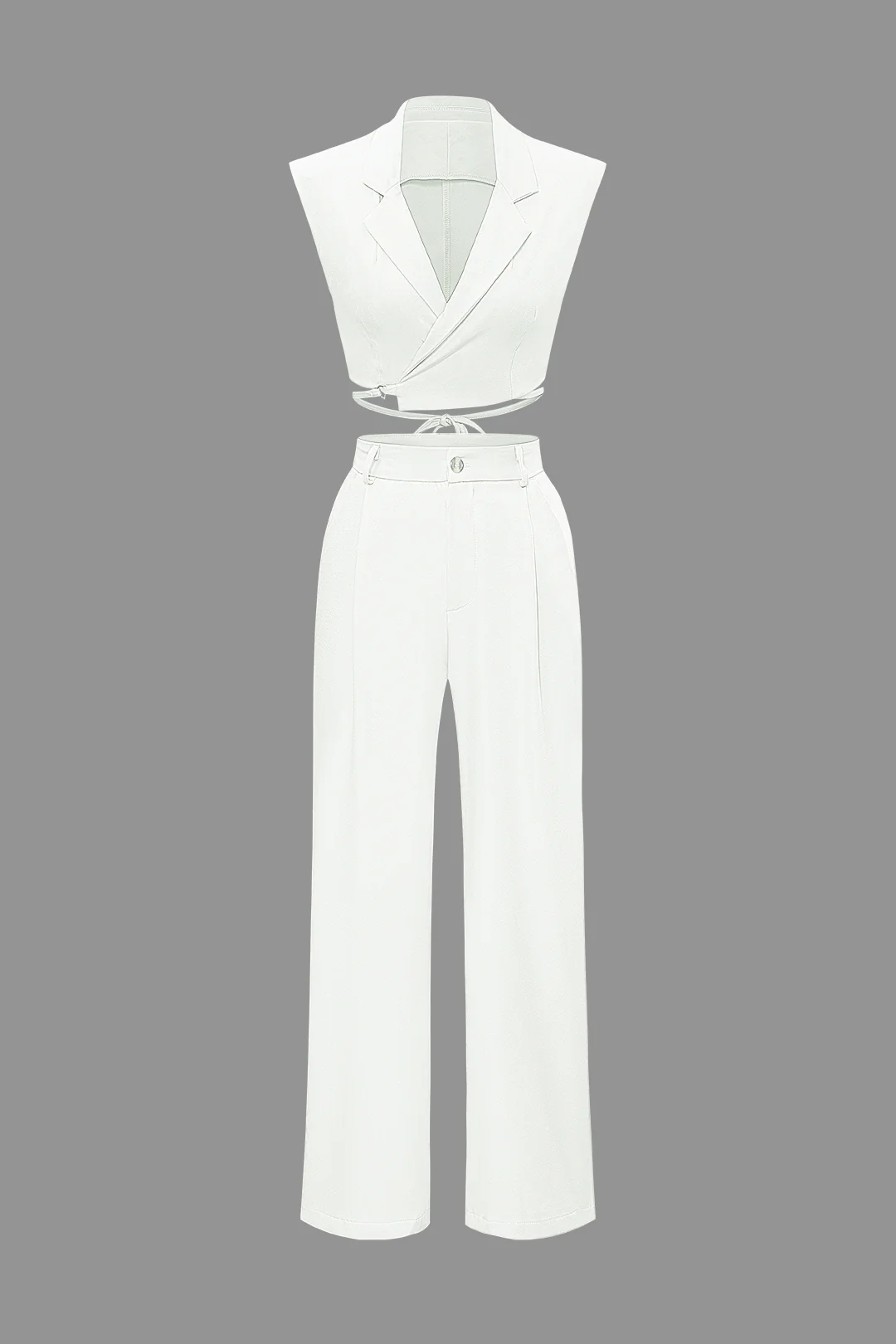 Notched Lapel Tie Back Vest And Straight Leg Suit Pants Set - Image 15