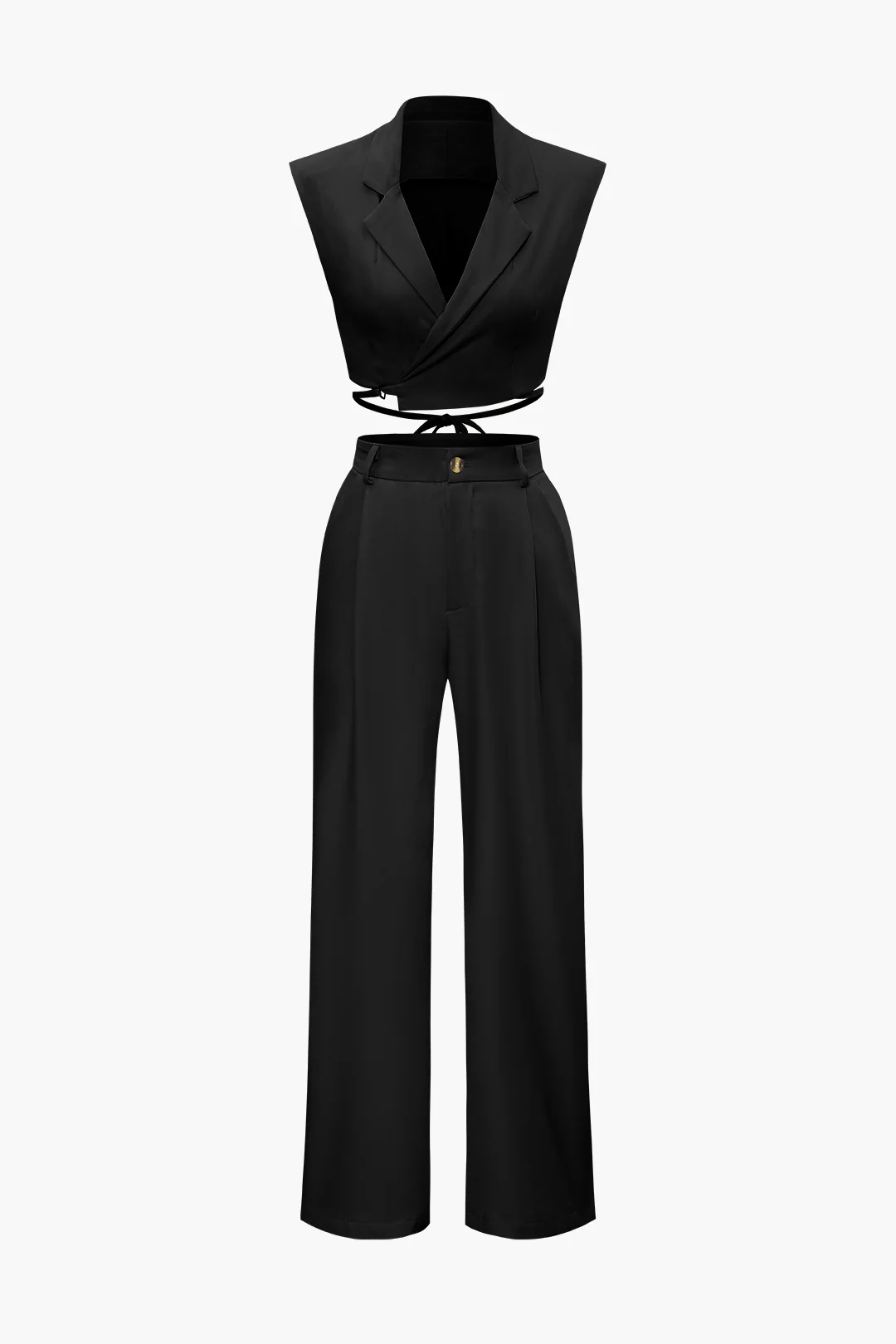 Notched Lapel Tie Back Vest And Straight Leg Suit Pants Set - Image 9