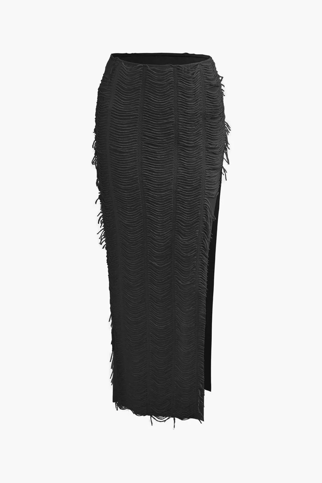 Distressed V-neck Cap Sleeve Crop Top And Slit Maxi Skirt Set - Image 10