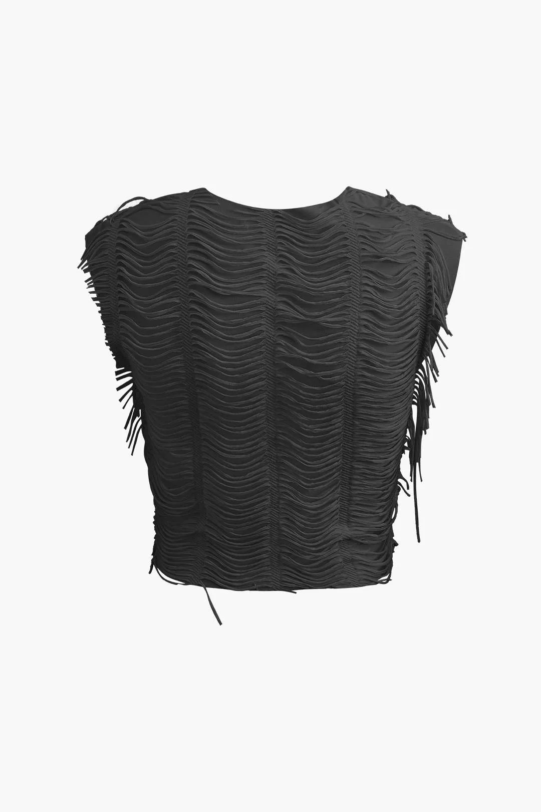 Distressed V-neck Cap Sleeve Crop Top And Slit Maxi Skirt Set - Image 11