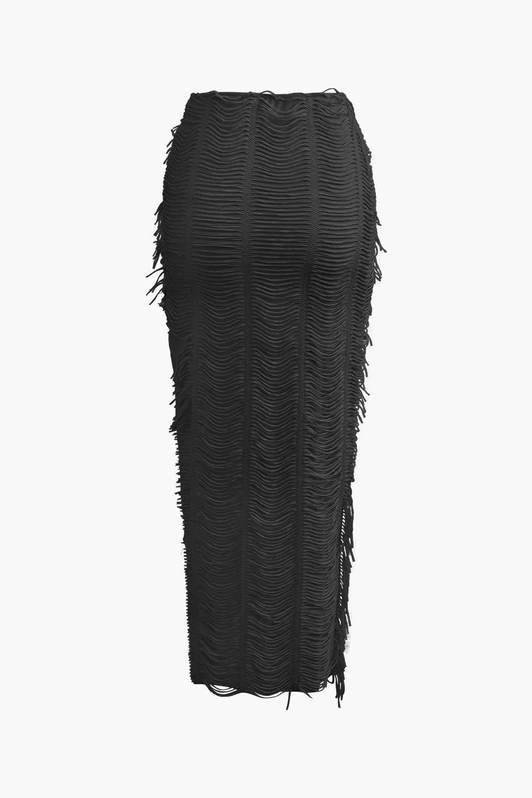 Distressed V-neck Cap Sleeve Crop Top And Slit Maxi Skirt Set - Image 12