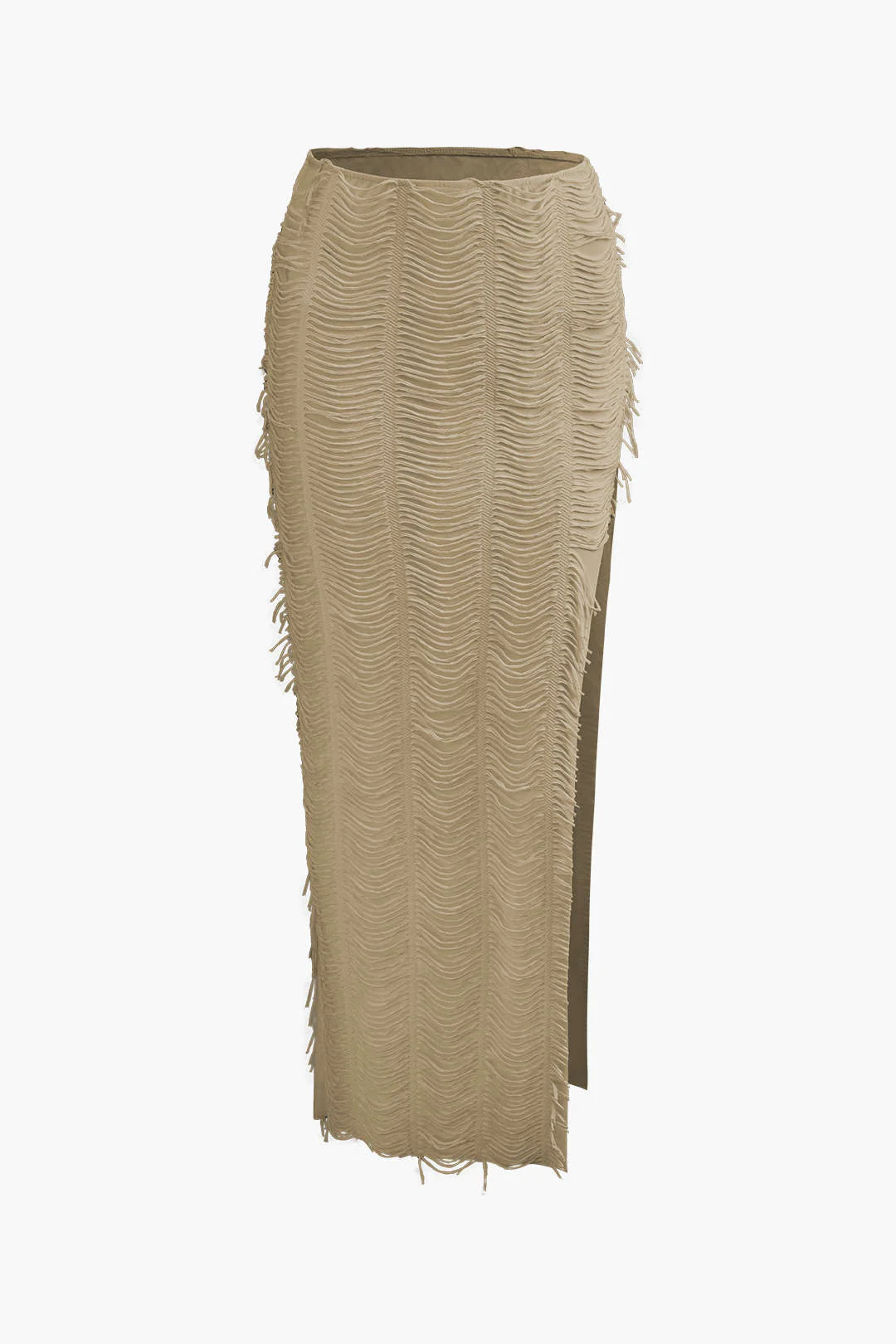 Distressed V-neck Cap Sleeve Crop Top And Slit Maxi Skirt Set - Image 16