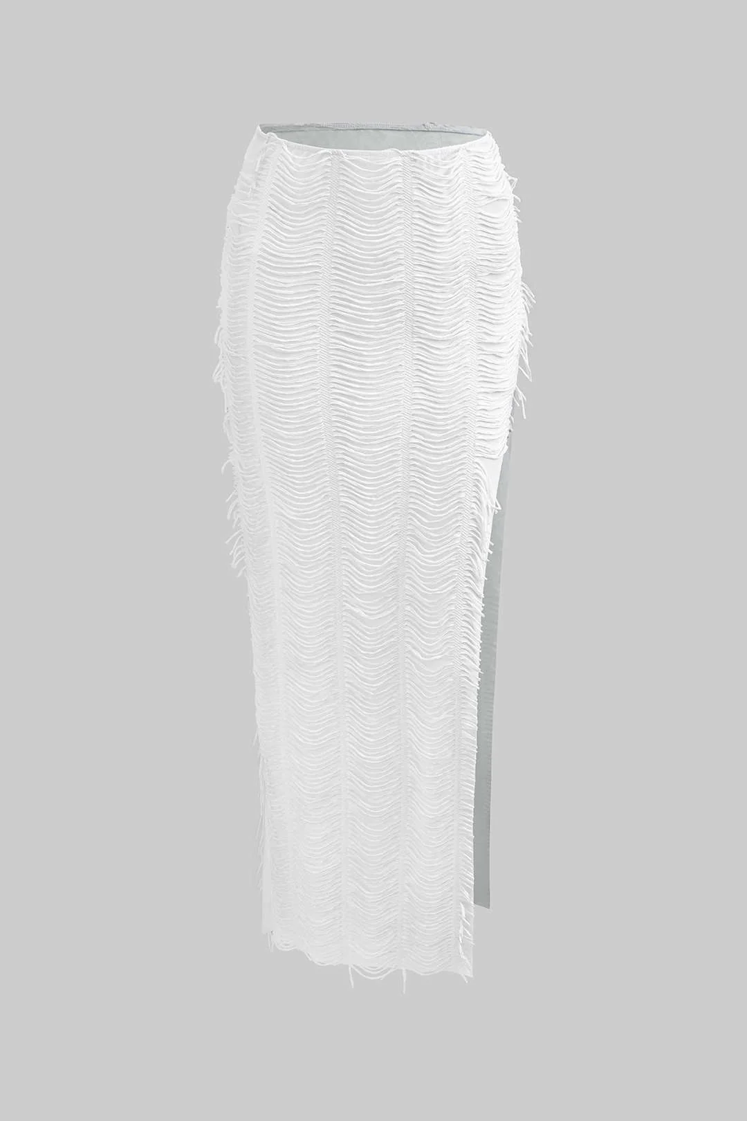 Distressed V-neck Cap Sleeve Crop Top And Slit Maxi Skirt Set - Image 2