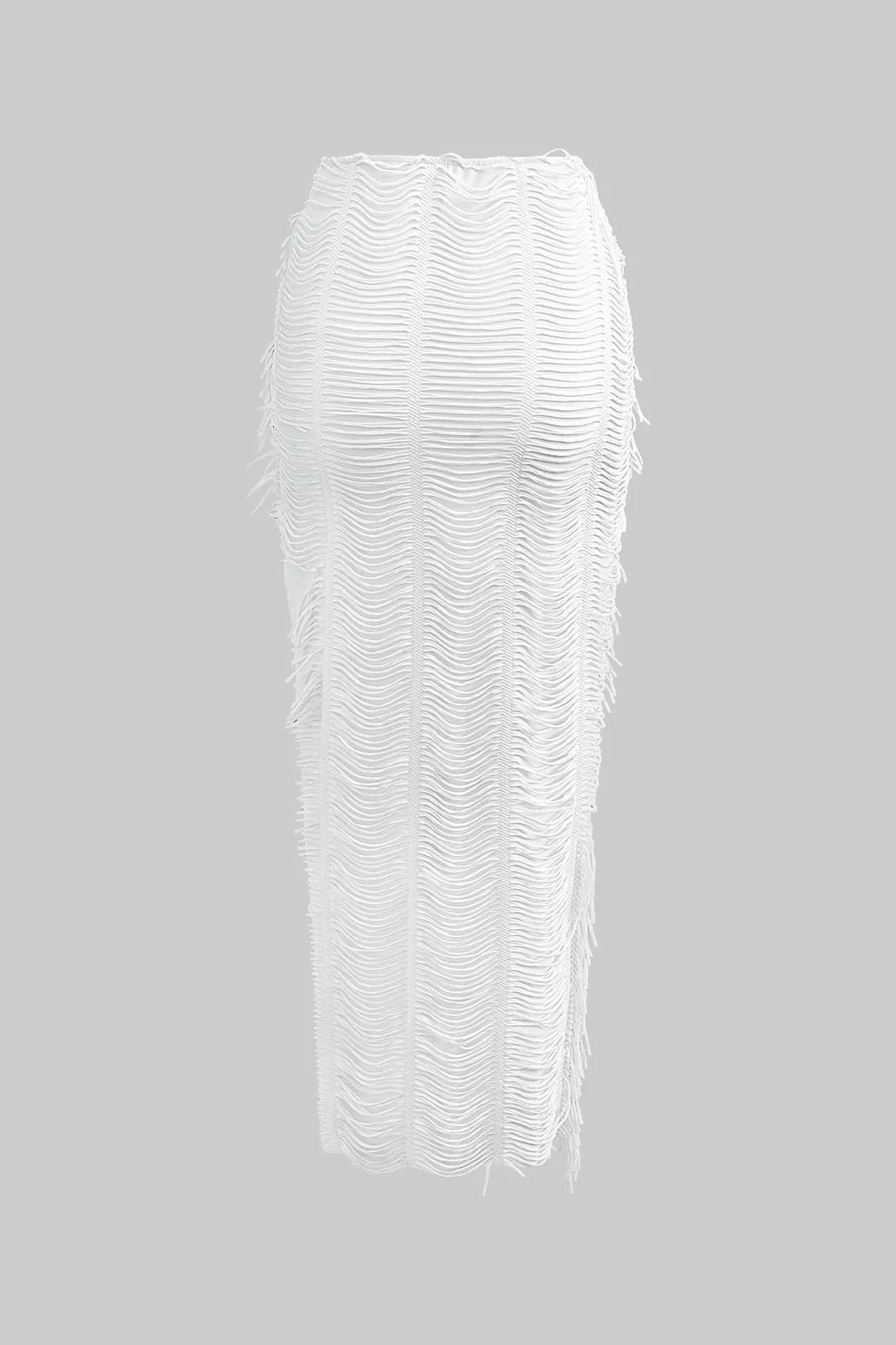 Distressed V-neck Cap Sleeve Crop Top And Slit Maxi Skirt Set - Image 3