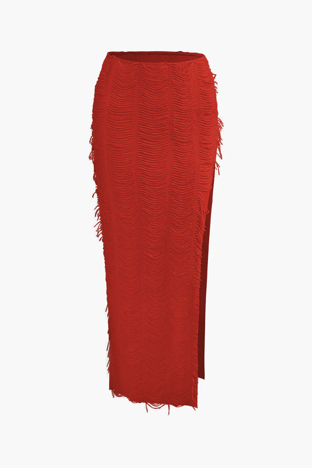 Distressed V-neck Cap Sleeve Crop Top And Slit Maxi Skirt Set - Image 37