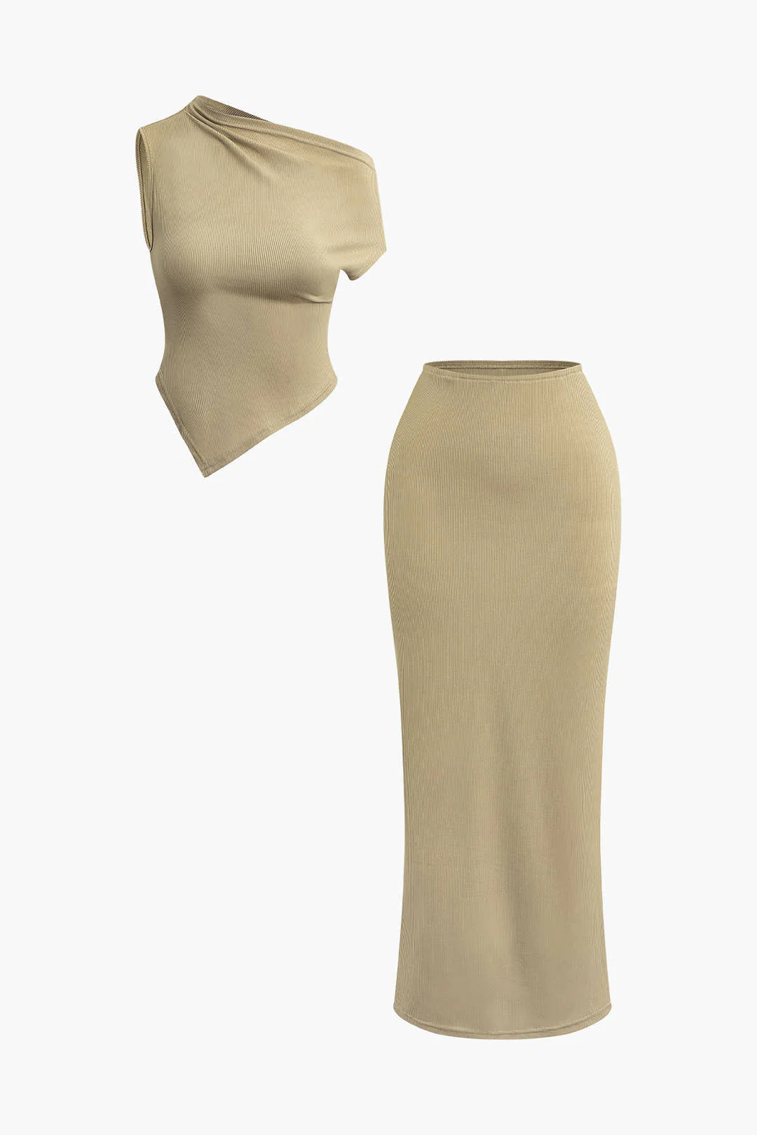 Asymmetrical Twist Top And High Waist Maxi Skirt Set - Image 13