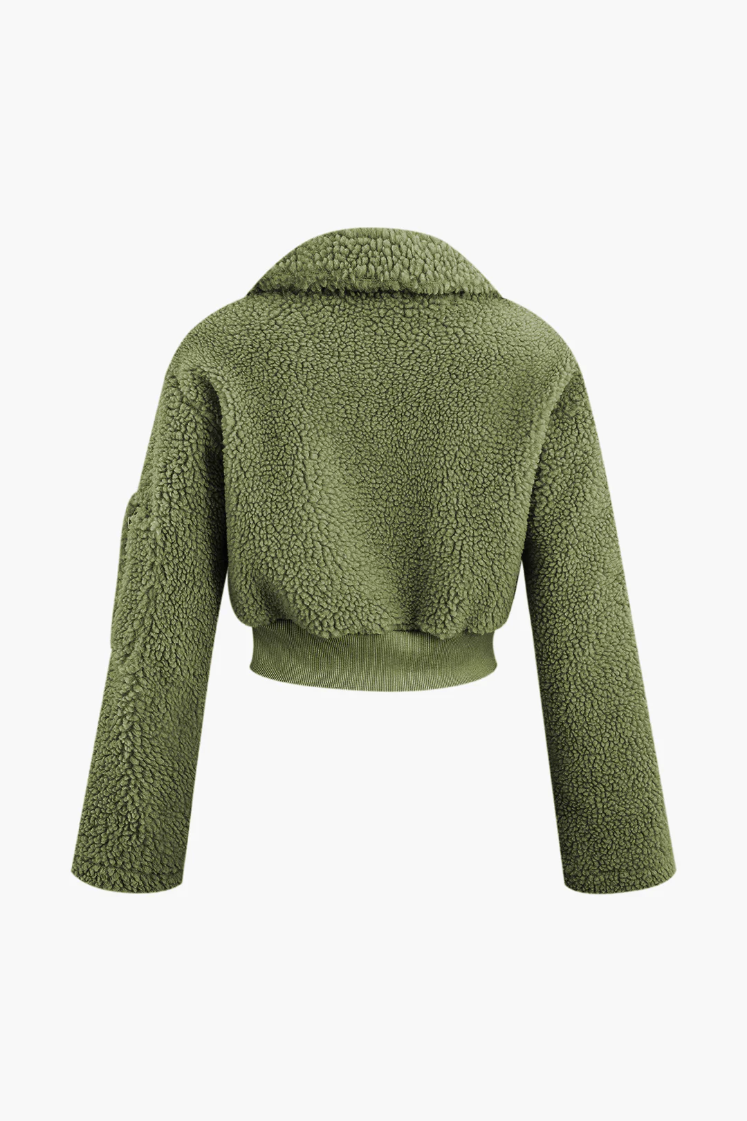 Fleece Collar Flap Pocket Zip Up Long Sleeve Top And Straight Leg Cargo Pants Set - Image 3