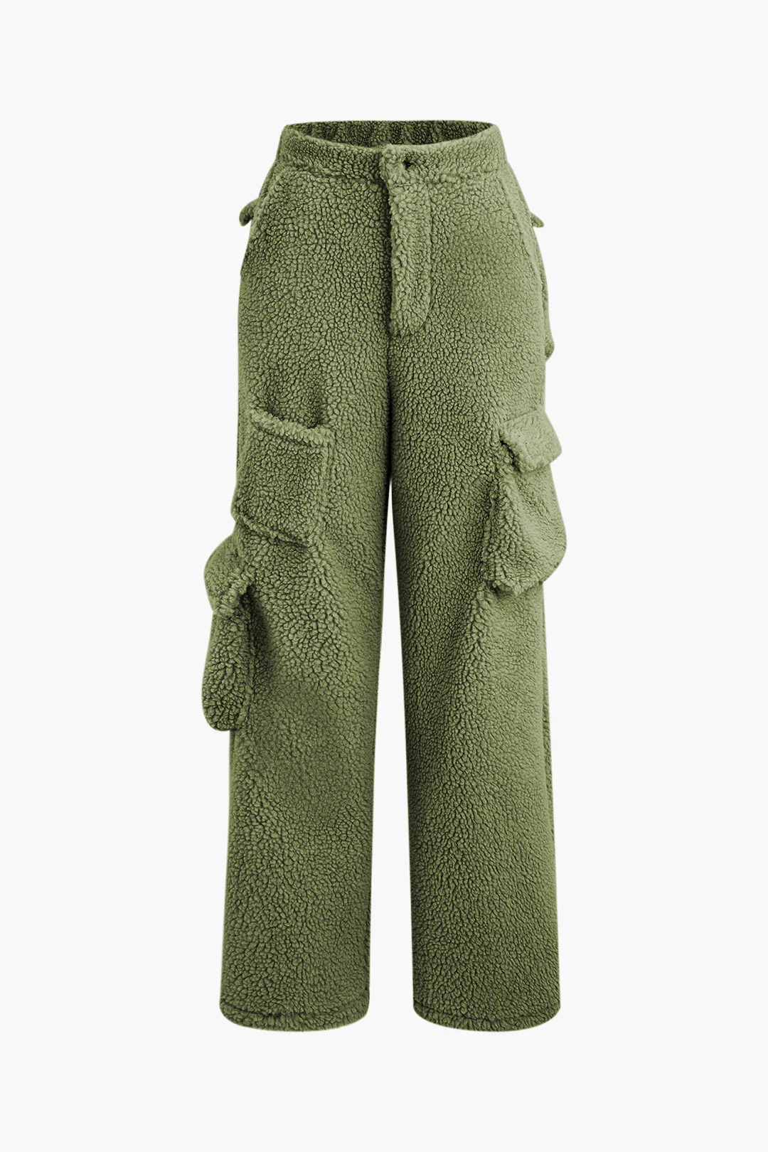 Fleece Collar Flap Pocket Zip Up Long Sleeve Top And Straight Leg Cargo Pants Set - Image 4