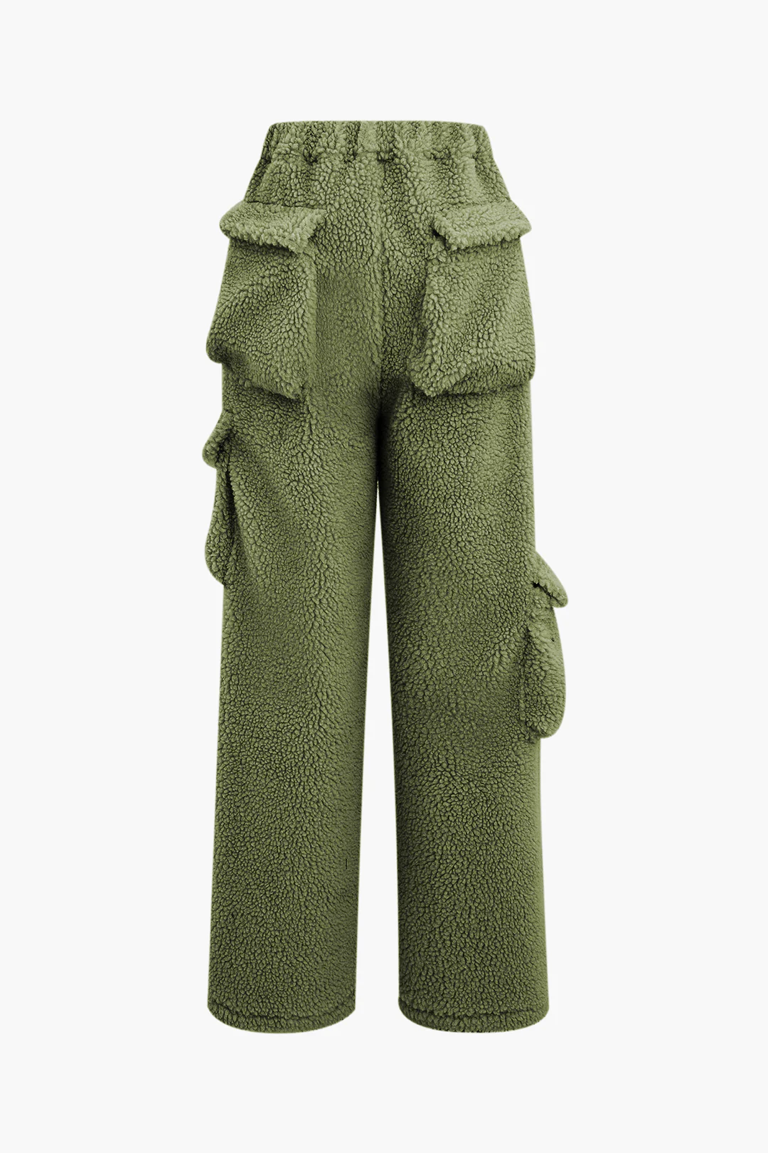 Fleece Collar Flap Pocket Zip Up Long Sleeve Top And Straight Leg Cargo Pants Set - Image 5