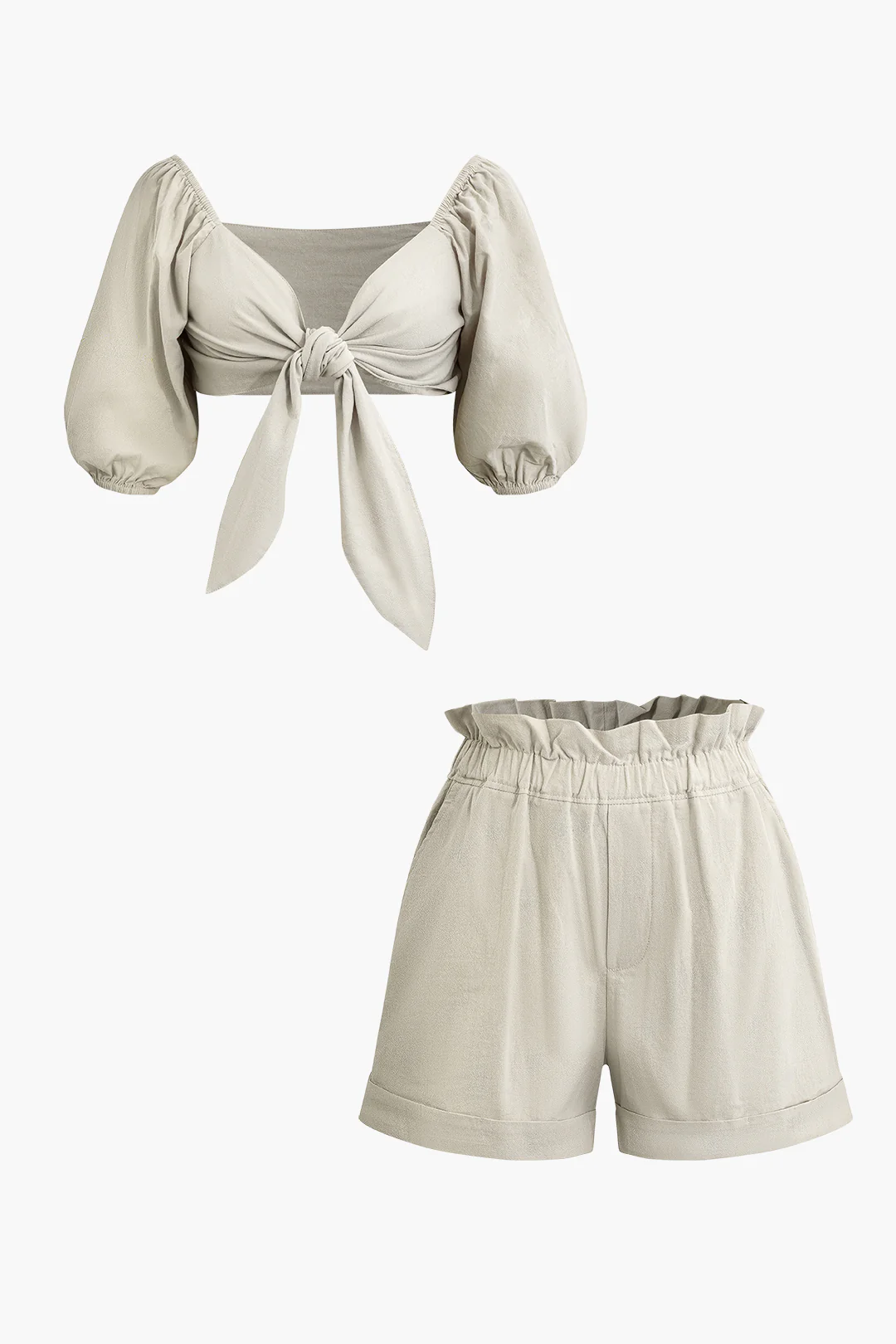 Twist Knot Ruched Top And Pocket Shorts Set