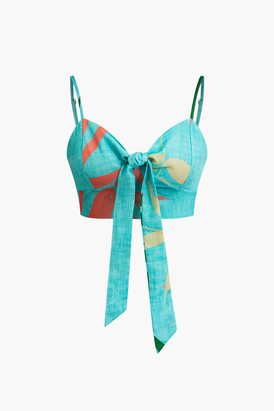 Bamboo Leaf Print Knot Cami Top And Pants Set - Image 19