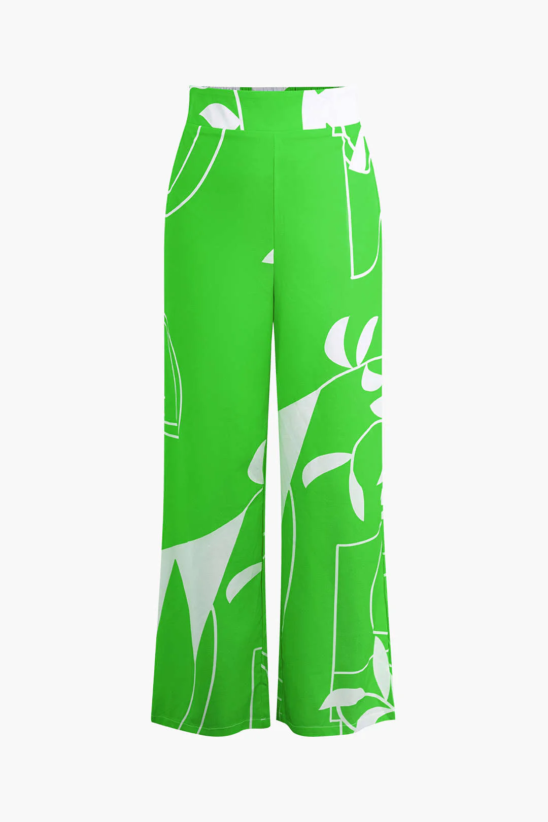 Bamboo Leaf Print Knot Cami Top And Pants Set - Image 26