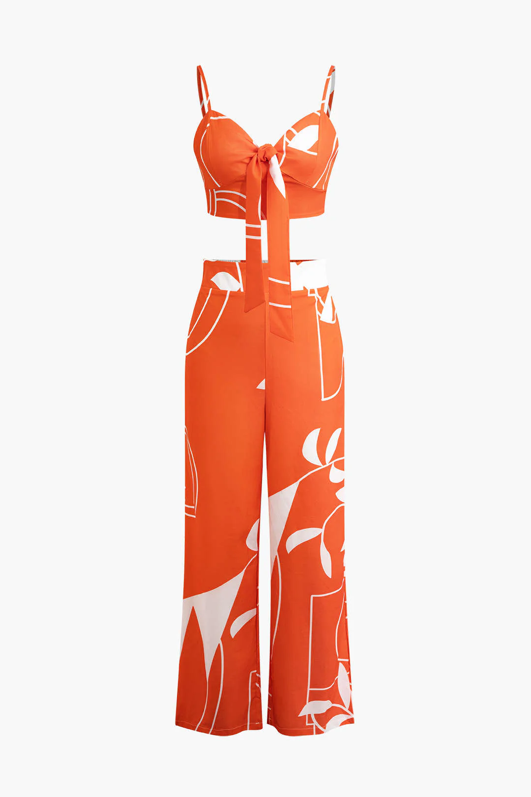 Bamboo Leaf Print Knot Cami Top And Pants Set - Image 29