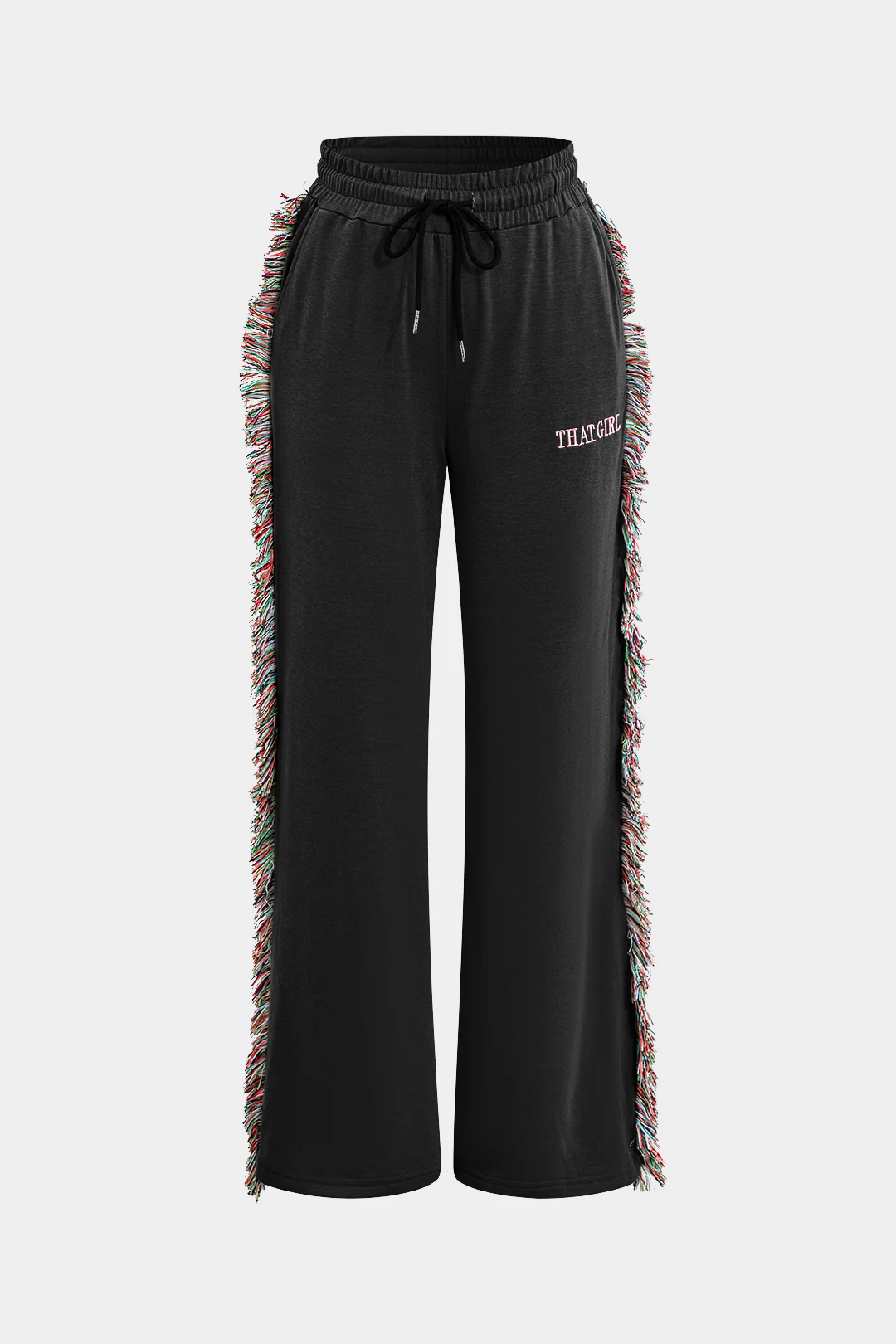 Letter Print T-shirt And Tassel Drawstring Pants Set - Image 21