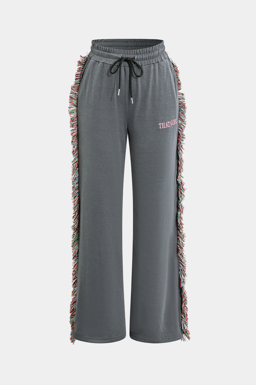 Letter Print T-shirt And Tassel Drawstring Pants Set - Image 9