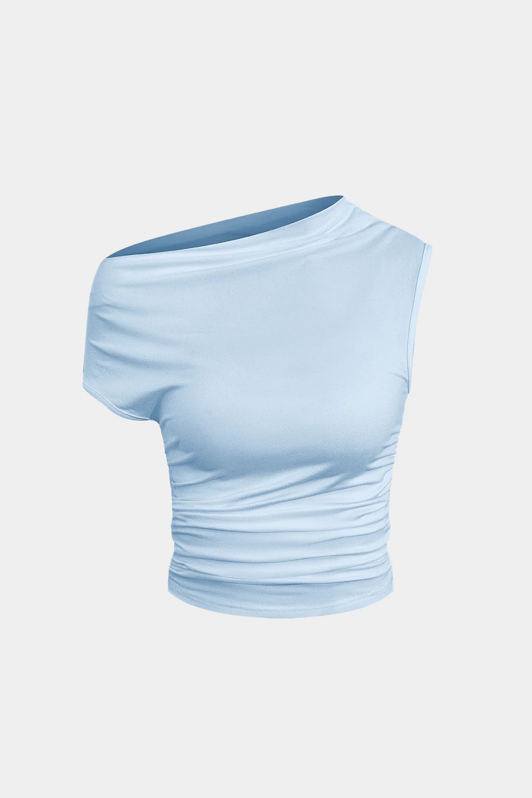 Basic Asymmetrical Ruched Crop Top And Tie Mini Skirt Set - Image 14
