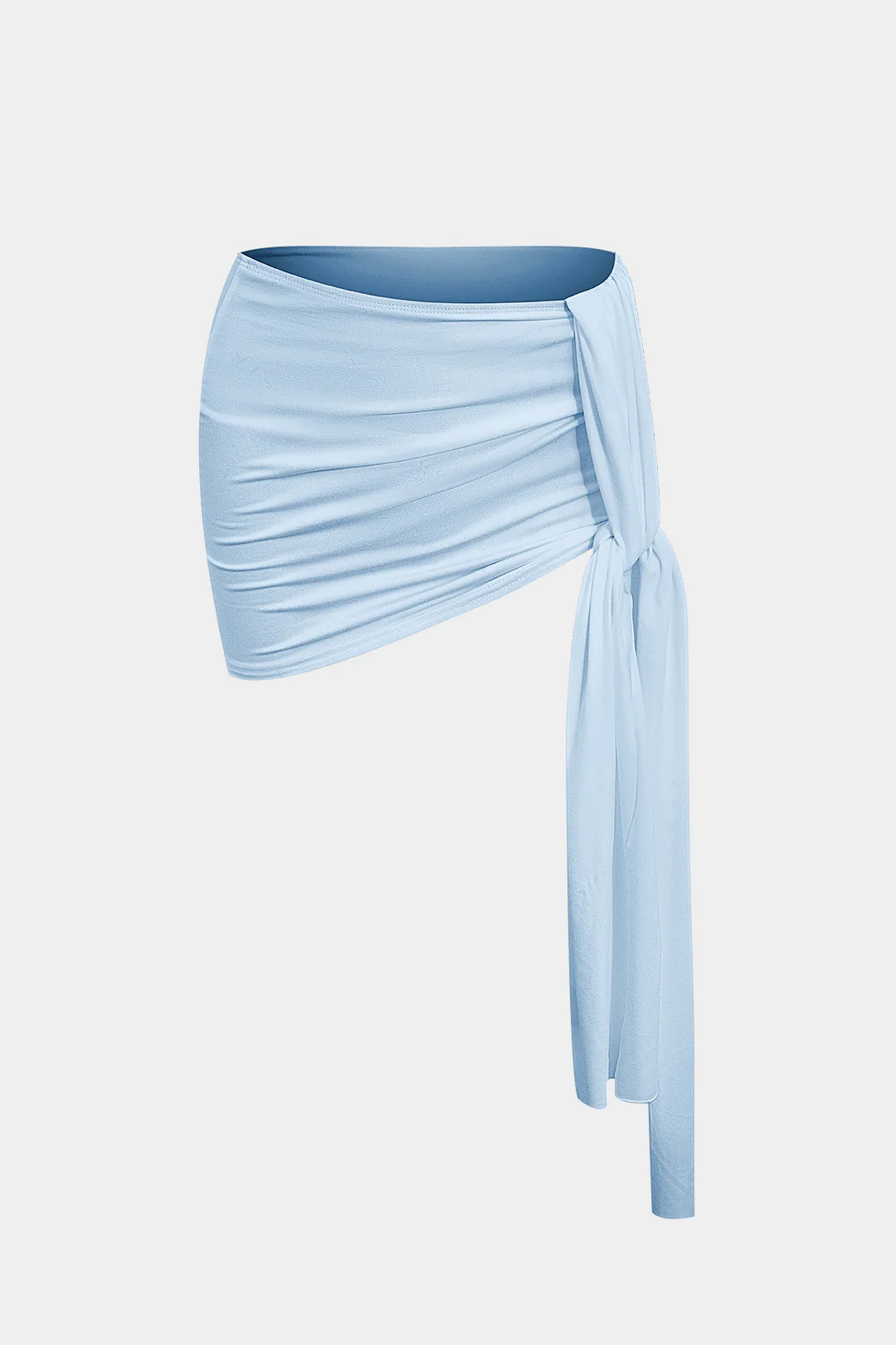 Basic Asymmetrical Ruched Crop Top And Tie Mini Skirt Set - Image 15
