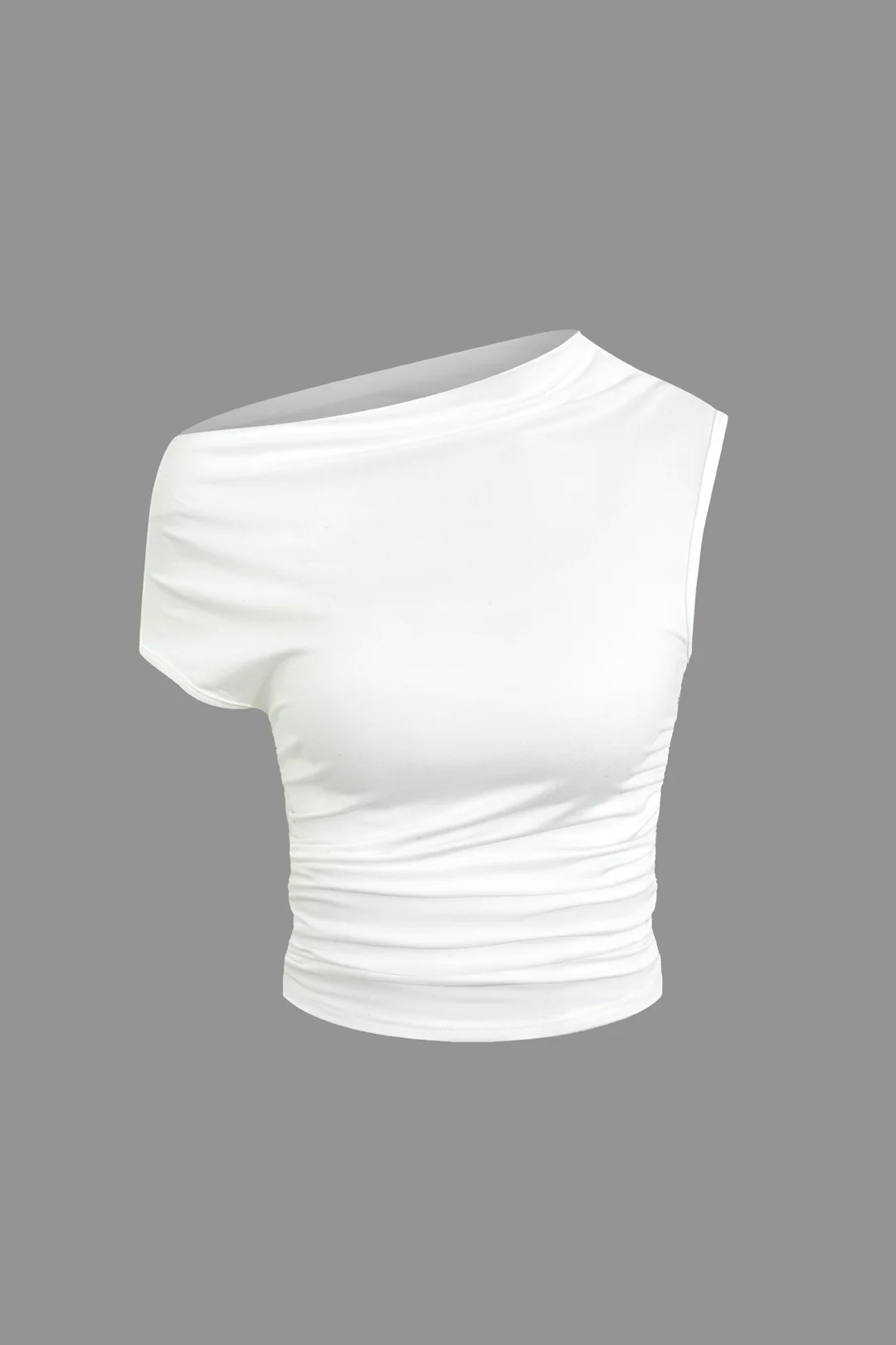 Basic Asymmetrical Ruched Crop Top And Tie Mini Skirt Set - Image 2