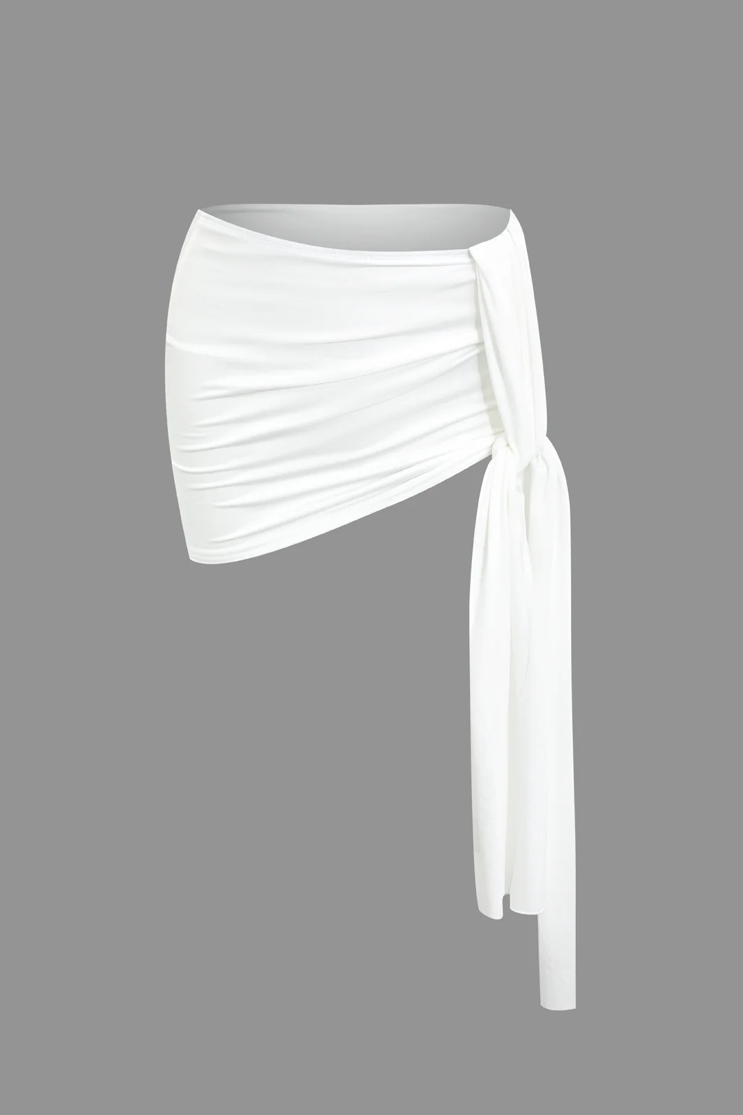 Basic Asymmetrical Ruched Crop Top And Tie Mini Skirt Set - Image 3