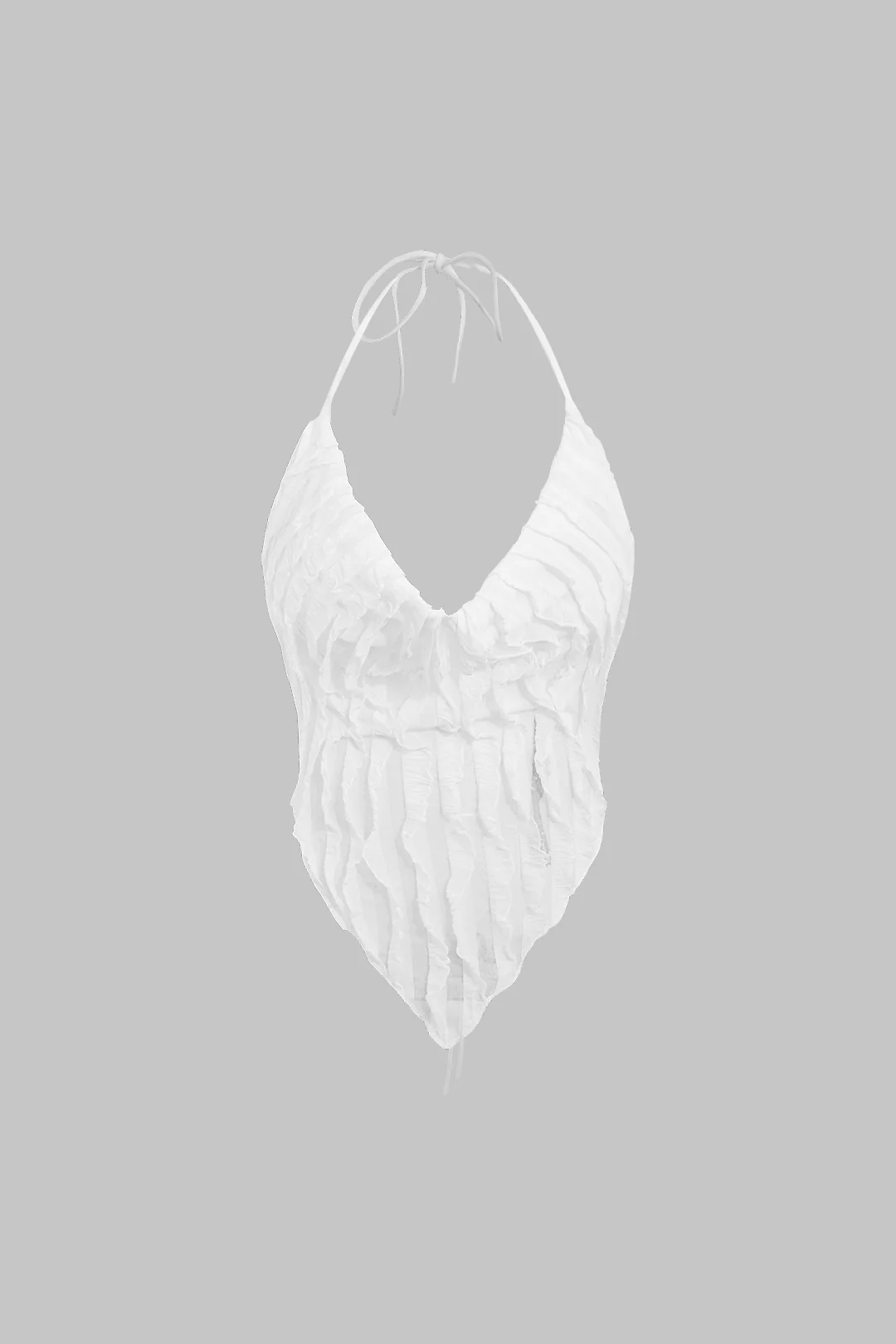 Ruffle Tie Halter Backless Cowl Neck Top And Tie Dye Mini Skirt Set - Image 2