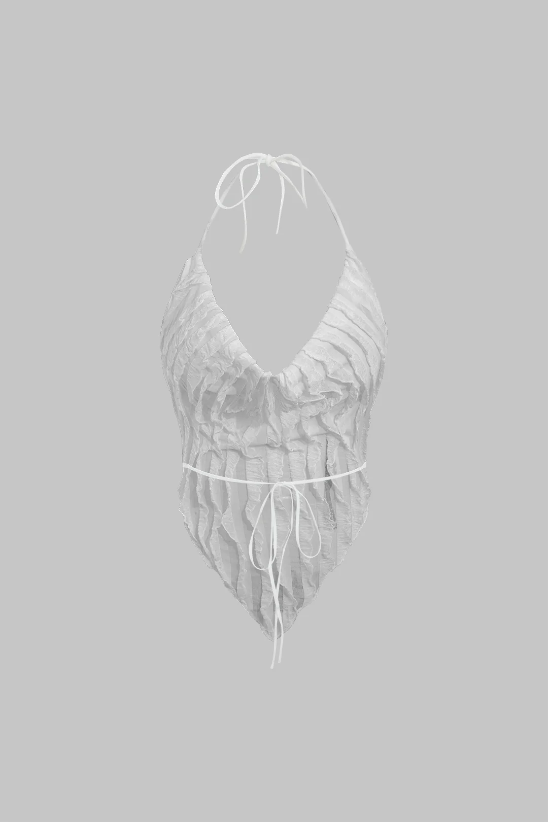 Ruffle Tie Halter Backless Cowl Neck Top And Tie Dye Mini Skirt Set - Image 4