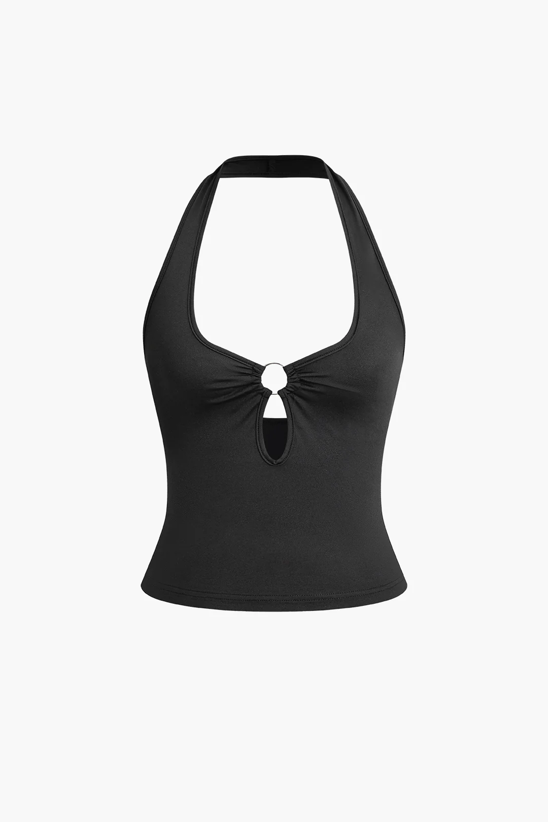 Halter Neck Metallic Decor Backless Cami Top And Drawstring Mini Skirt Set - Image 3
