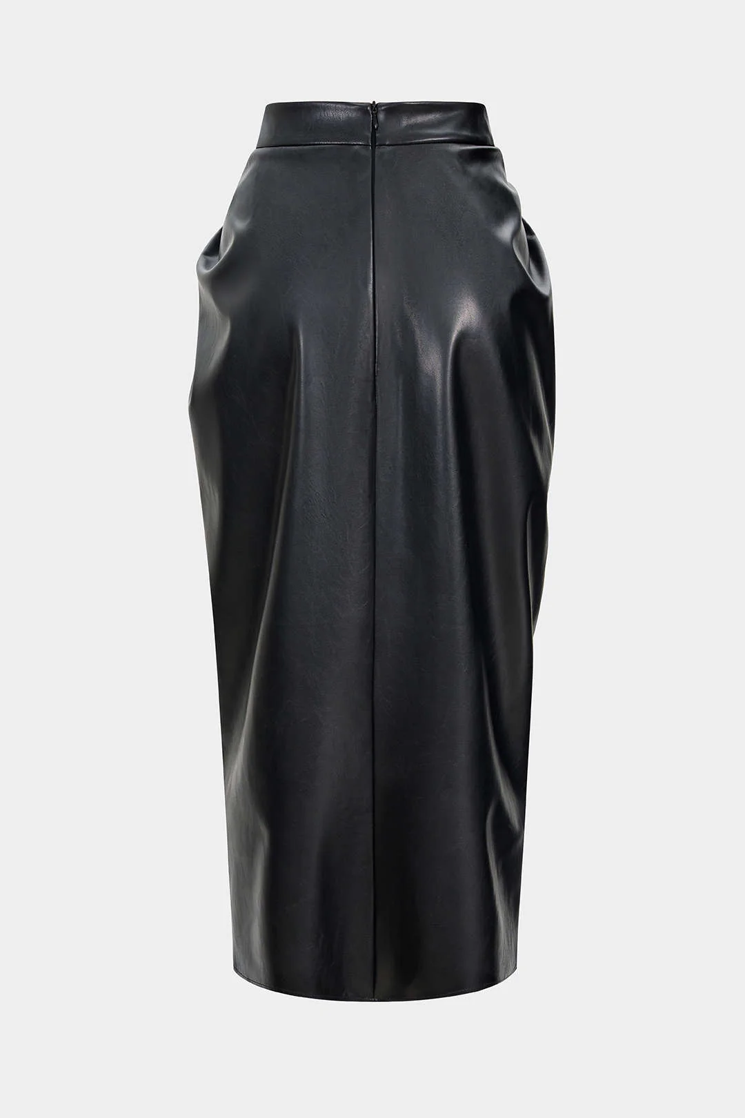 Faux Leather High Slit Ruched Crossed Skirt - Image 2