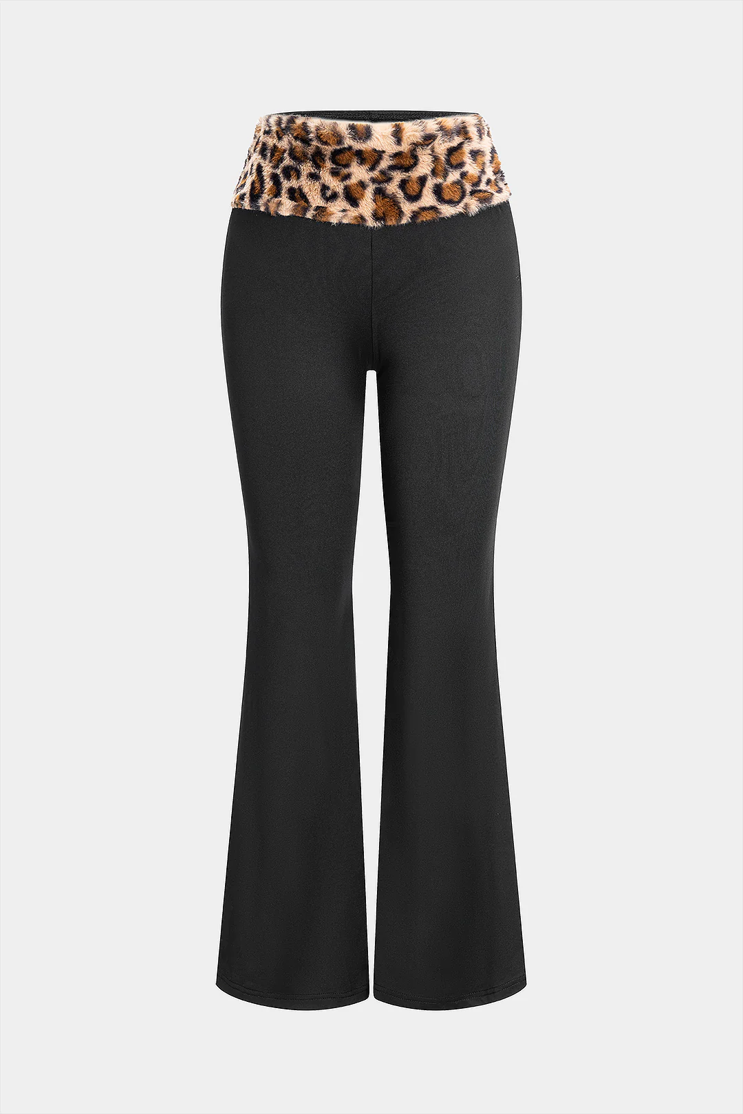 Leopard Print Patchwork Flared Trousers